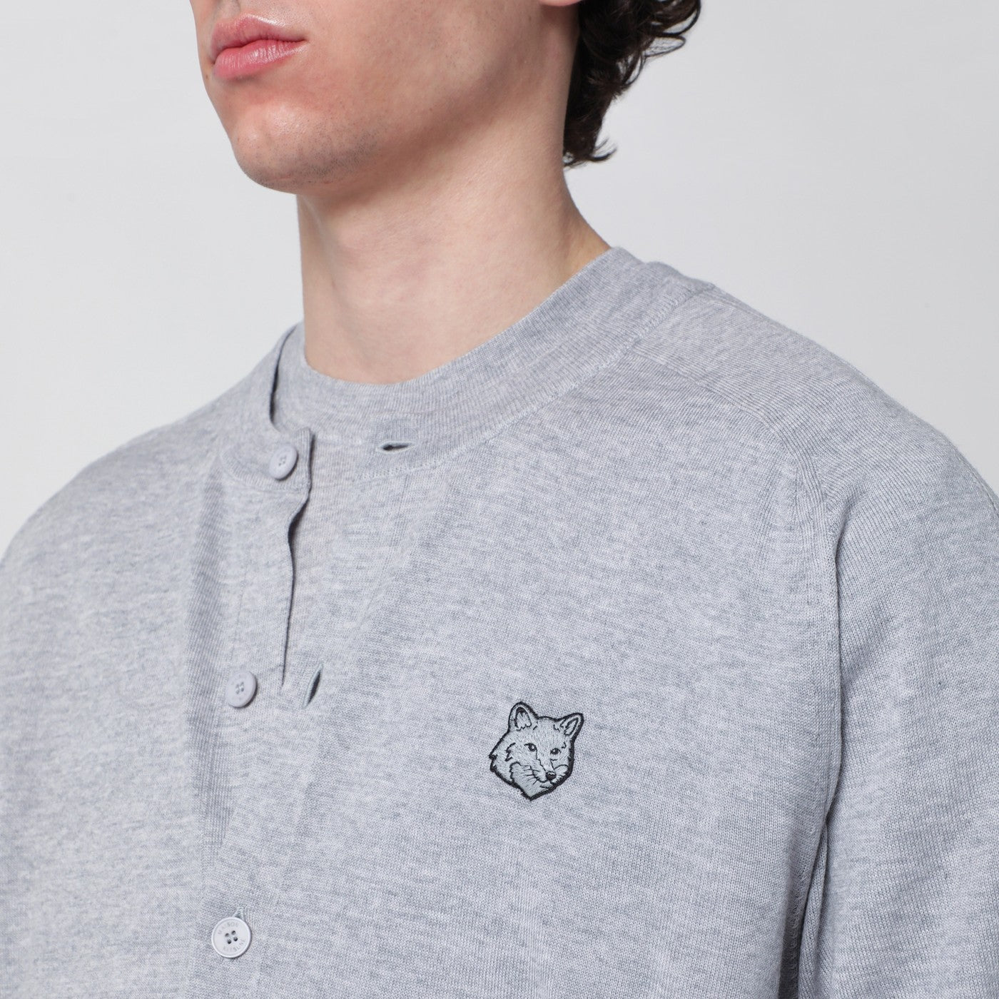 Maison Kitsune Grey Melange Fox Head Wool Cardigan Men - Image 2