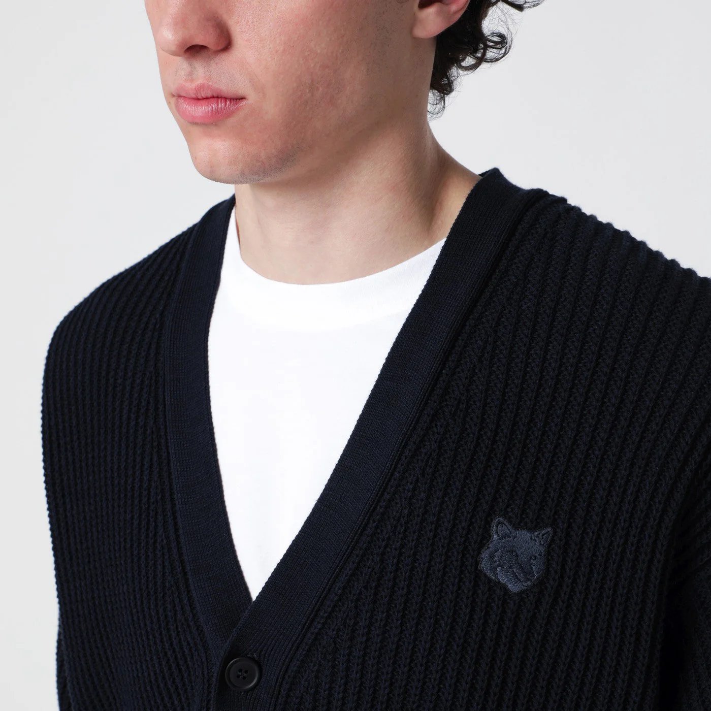Maison Kitsune Navy Blue Fox Head Cotton Cardigan Men - Image 2
