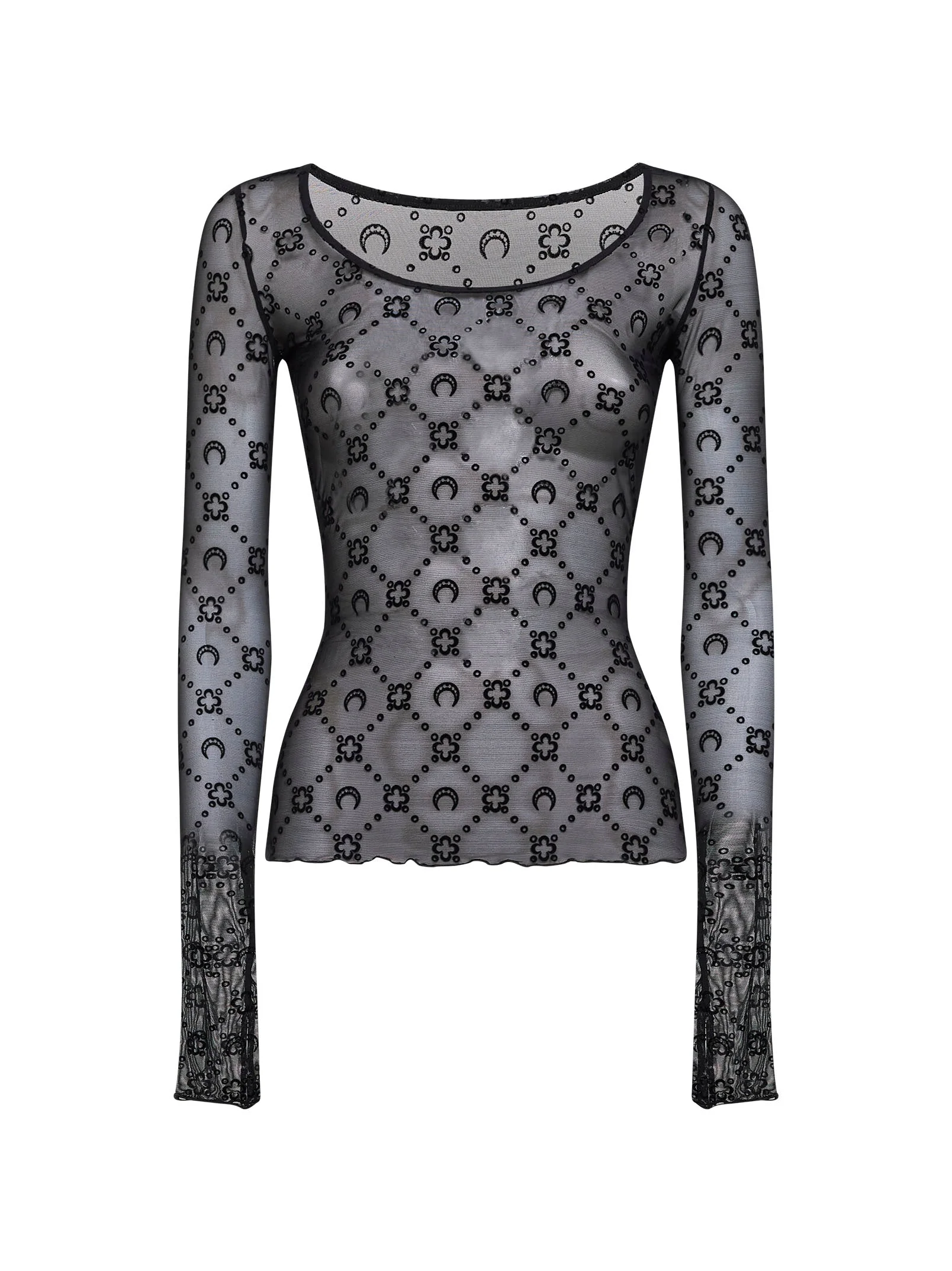 Marine Serre Women Black Monogram Mesh Long-Sleeved Top