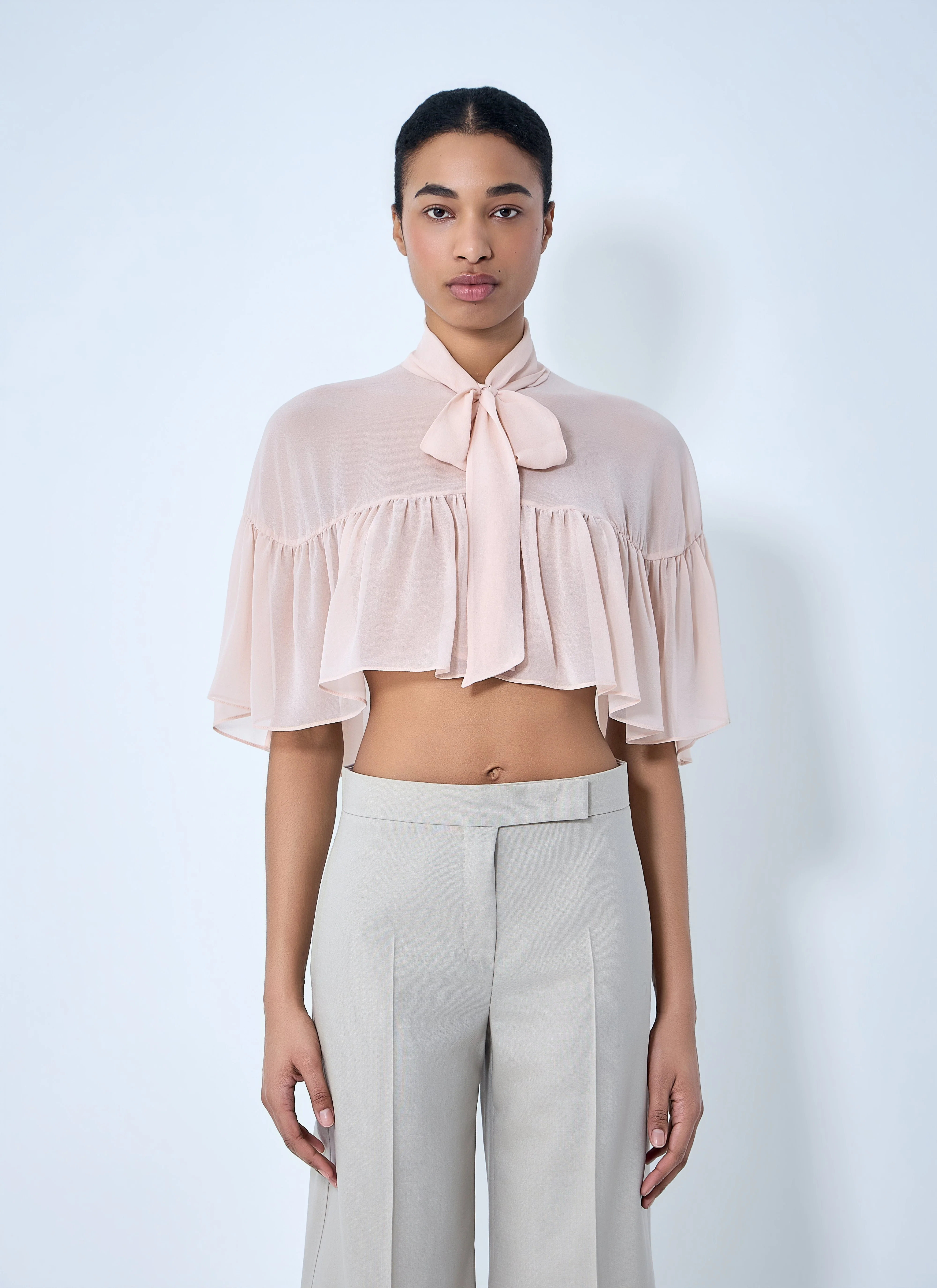 Max Mara Women Silk Chiffon Cropped Blouse