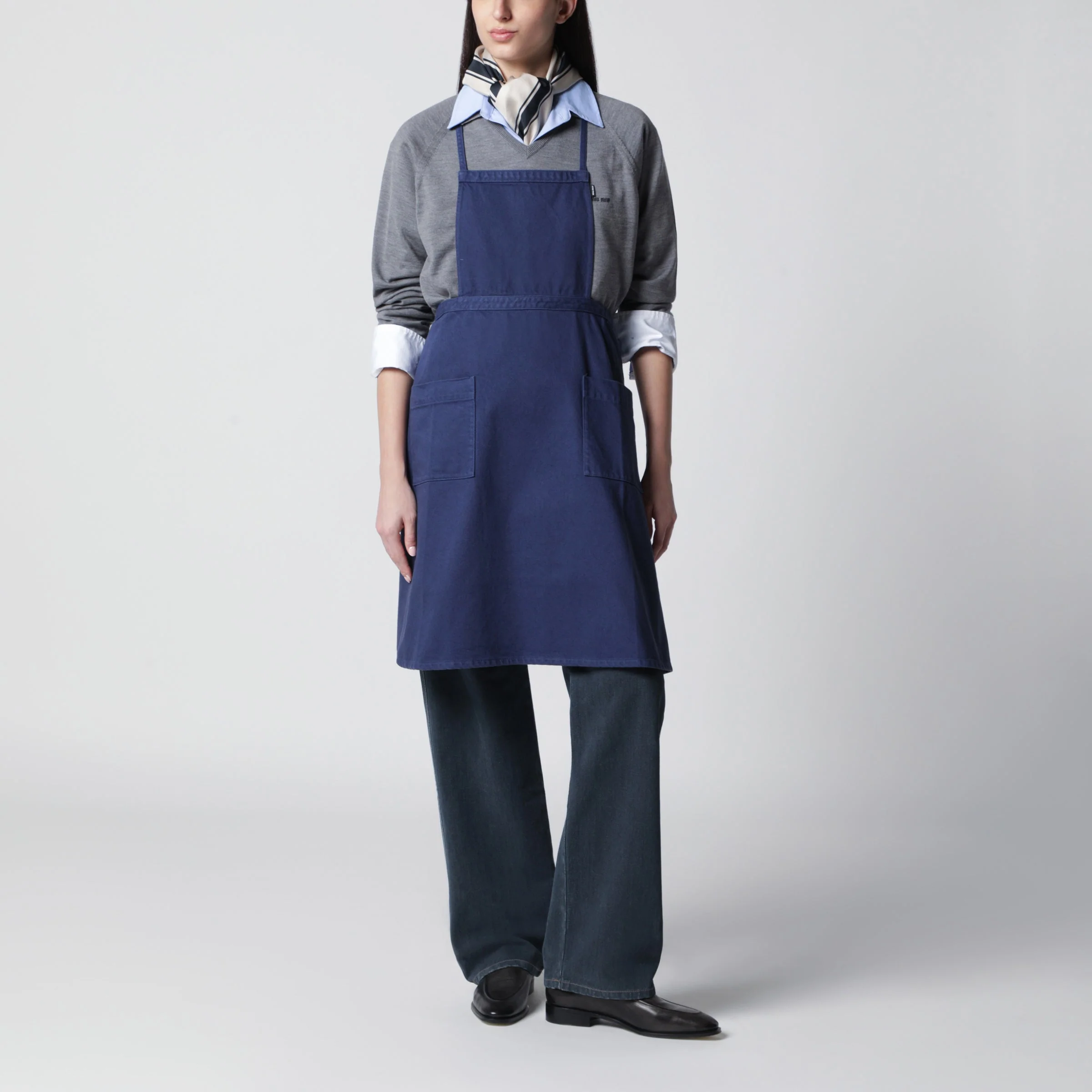 Miu Miu Garment-Dyed Gabardine Cotton Apron In Blue Women