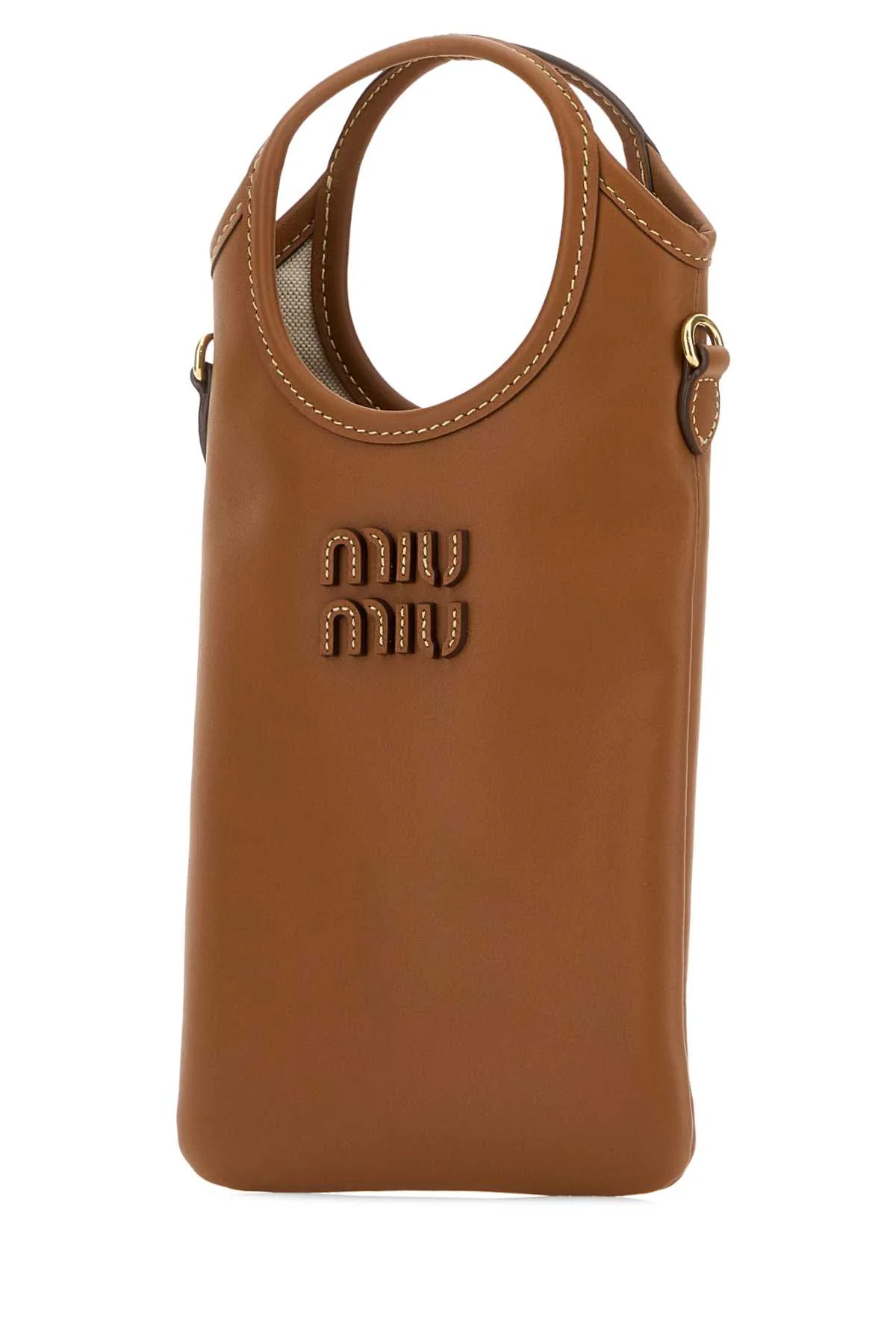 Miu Miu Women Caramel Leather Phone Case - Image 2