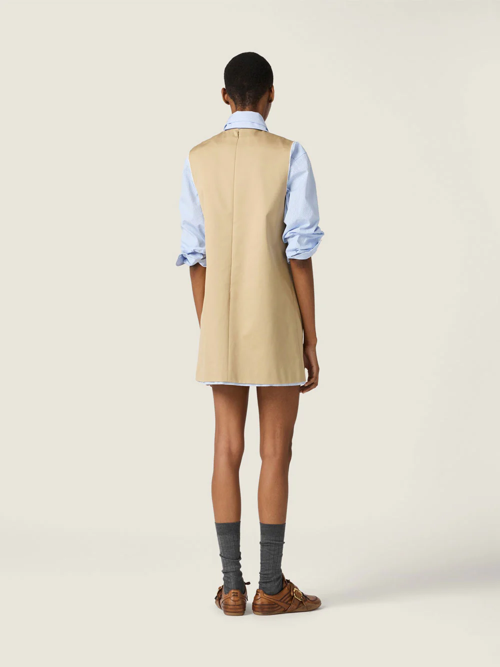 Miu Miu Women Chino Dress With Checked Poplin Details - Image 3