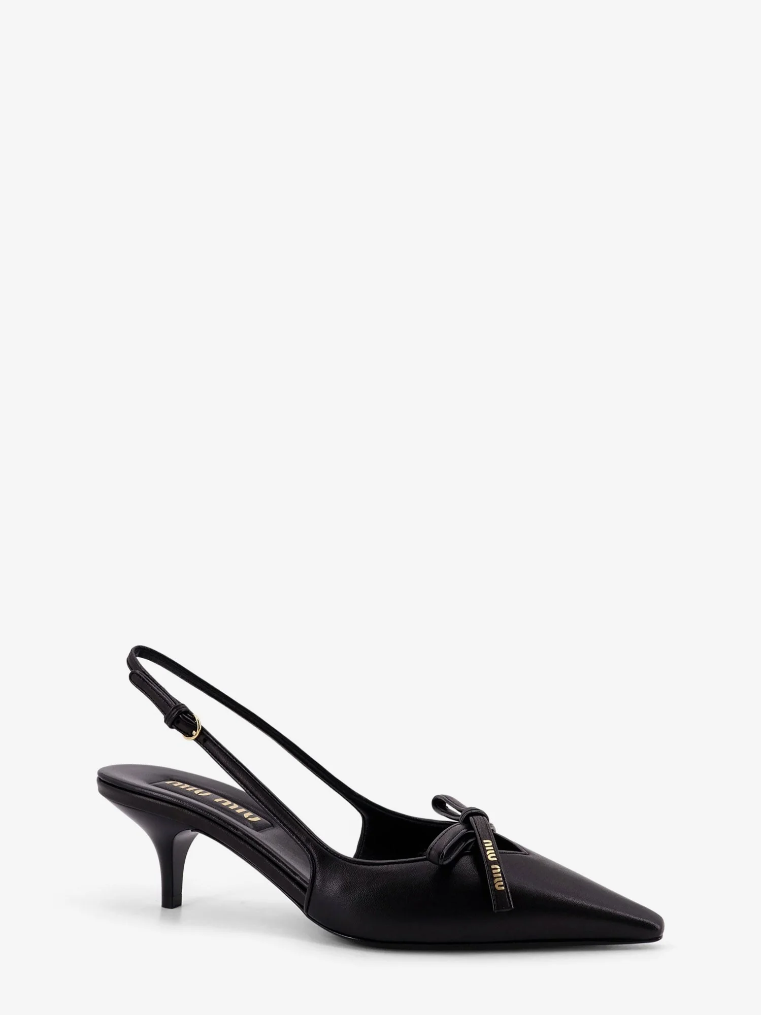 Miu Miu Women Leather Decollete With Logo Bow Detail - Image 3