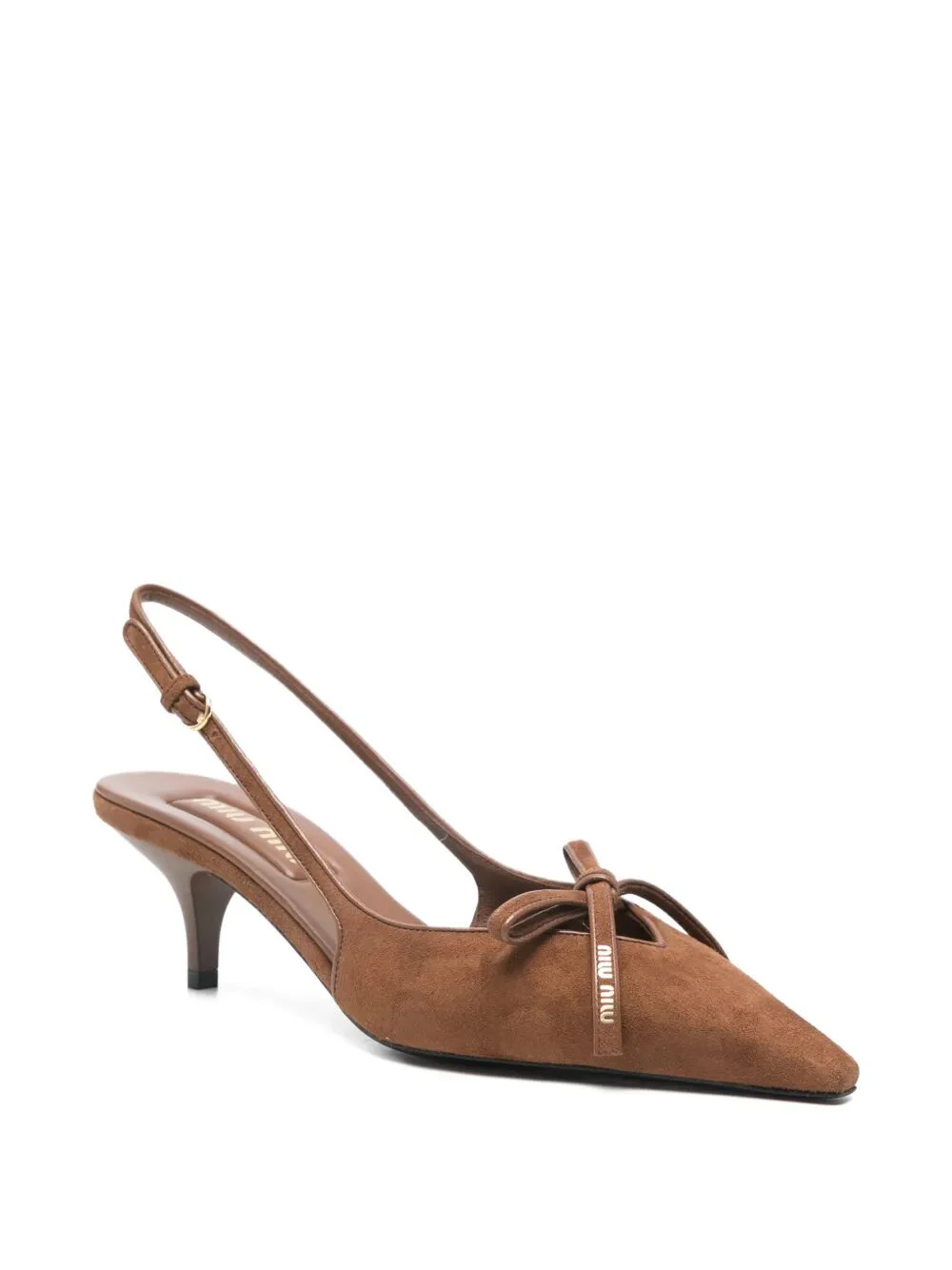 Miu Miu Women Suede Slingback Pumps With Bow - Image 2