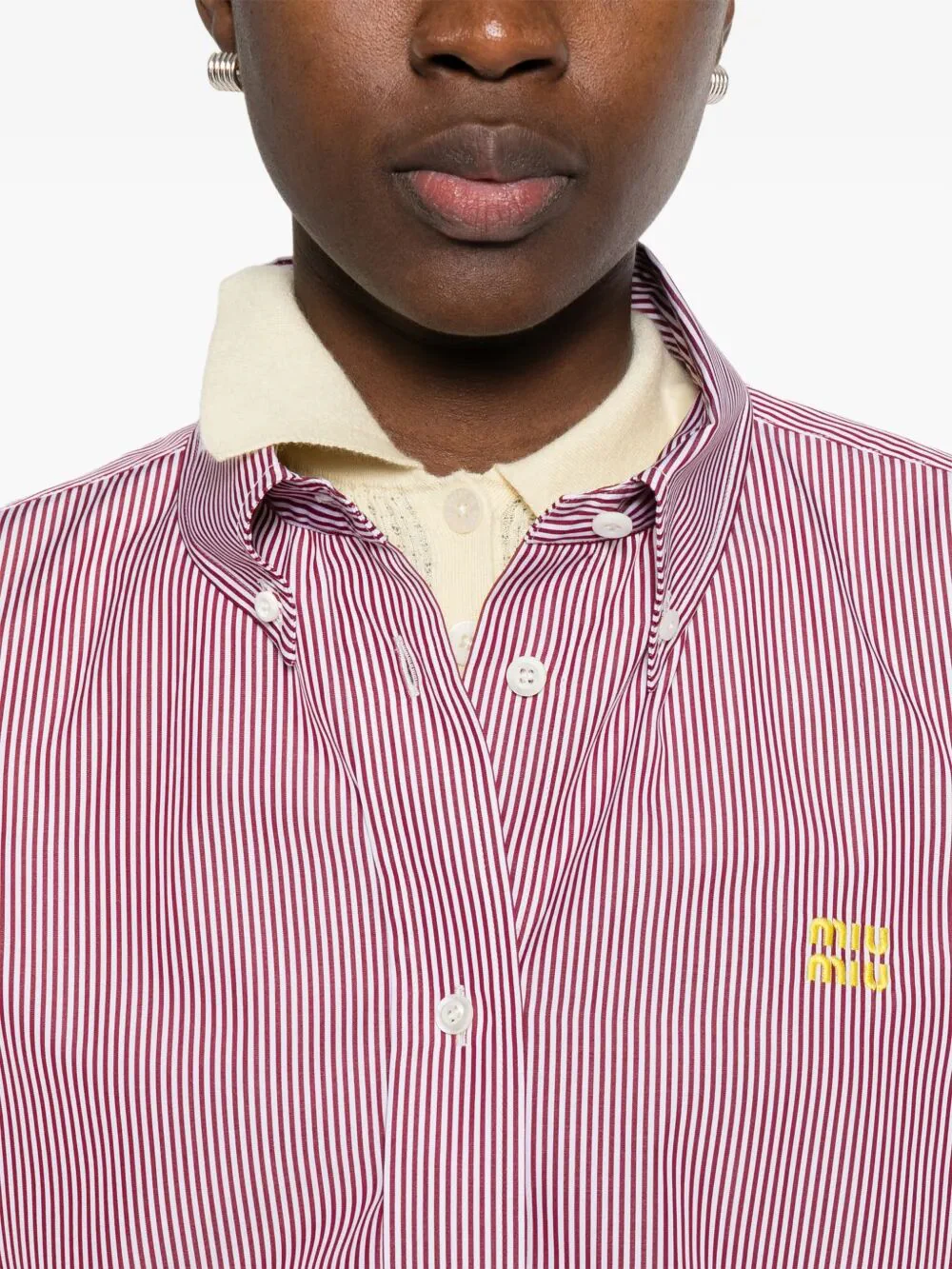 Miu Miu Women Vertical Stripe Cotton Shirt - Image 4