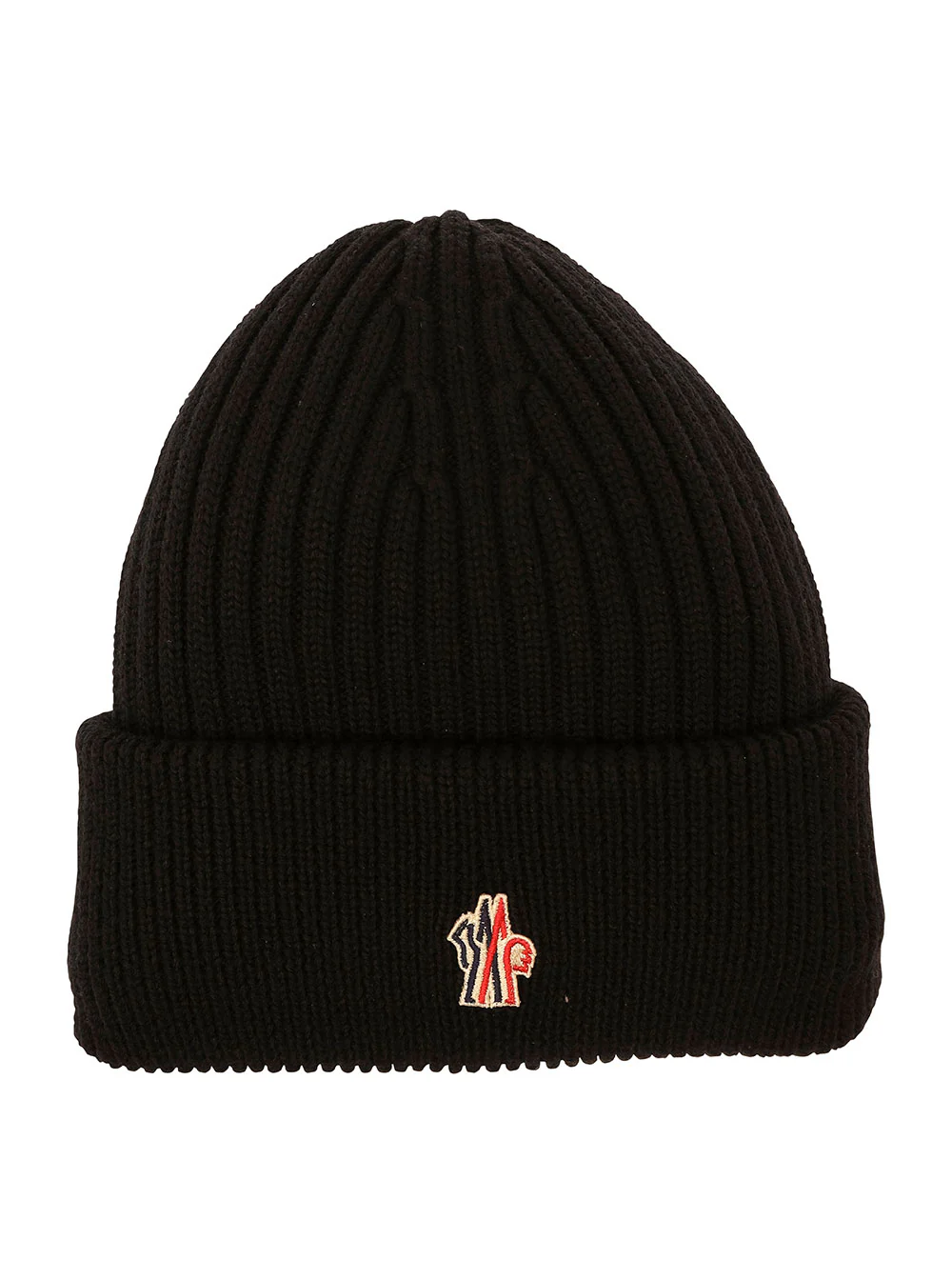 Moncler Grenoble Men Black Ribbed Beanie With Logo Patch In Wool Man