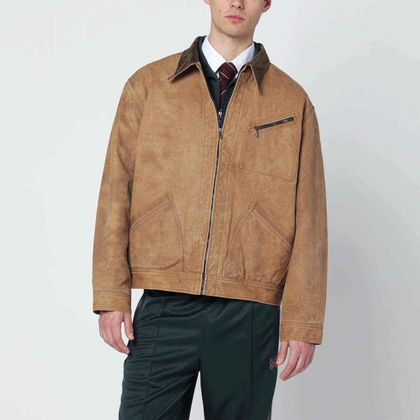 Needles Brown Cotton Zip Jacket Men