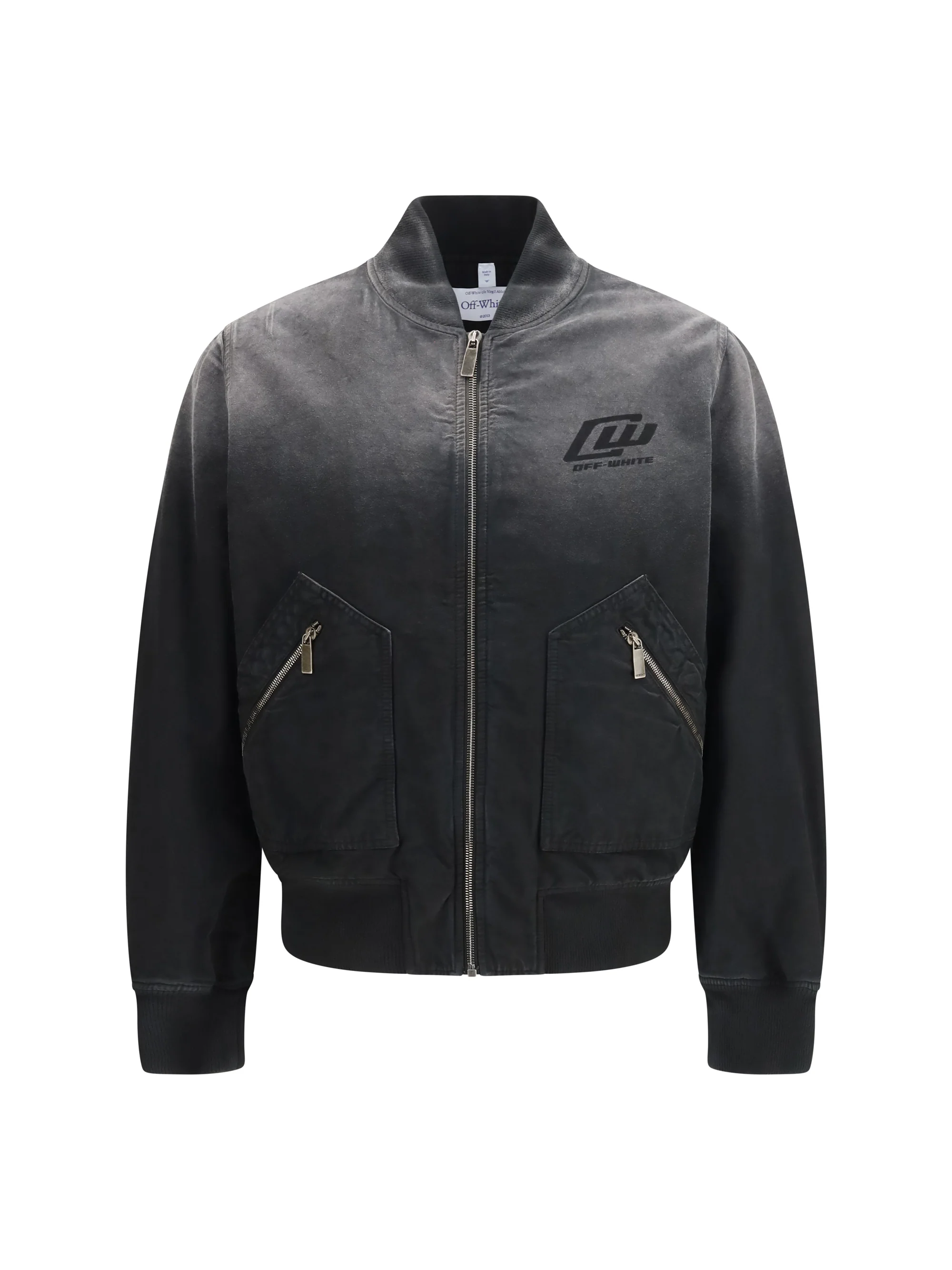 Off-White Men Washed Denim Bomber Jacket