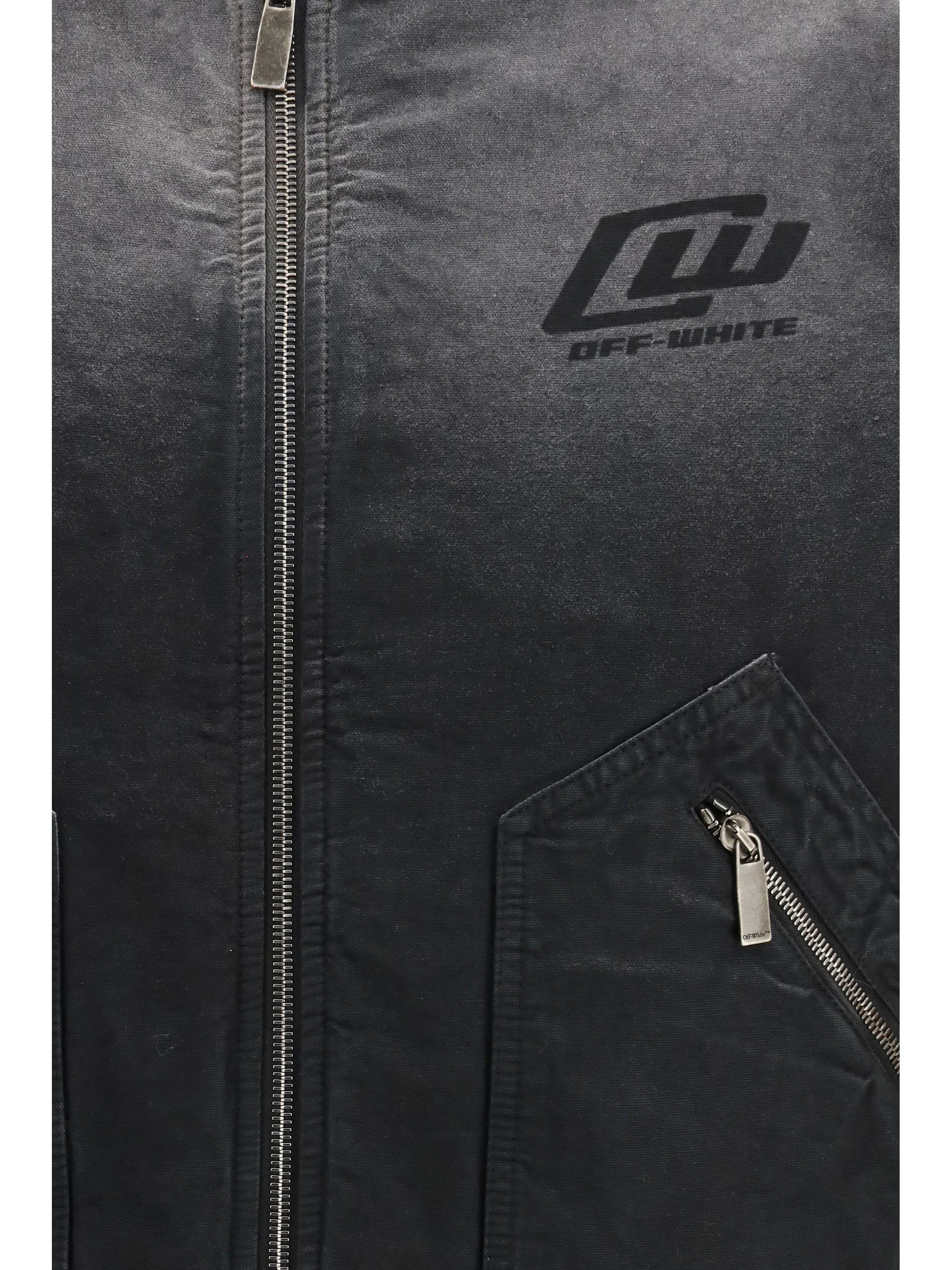 Off-White Men Washed Denim Bomber Jacket - Image 3