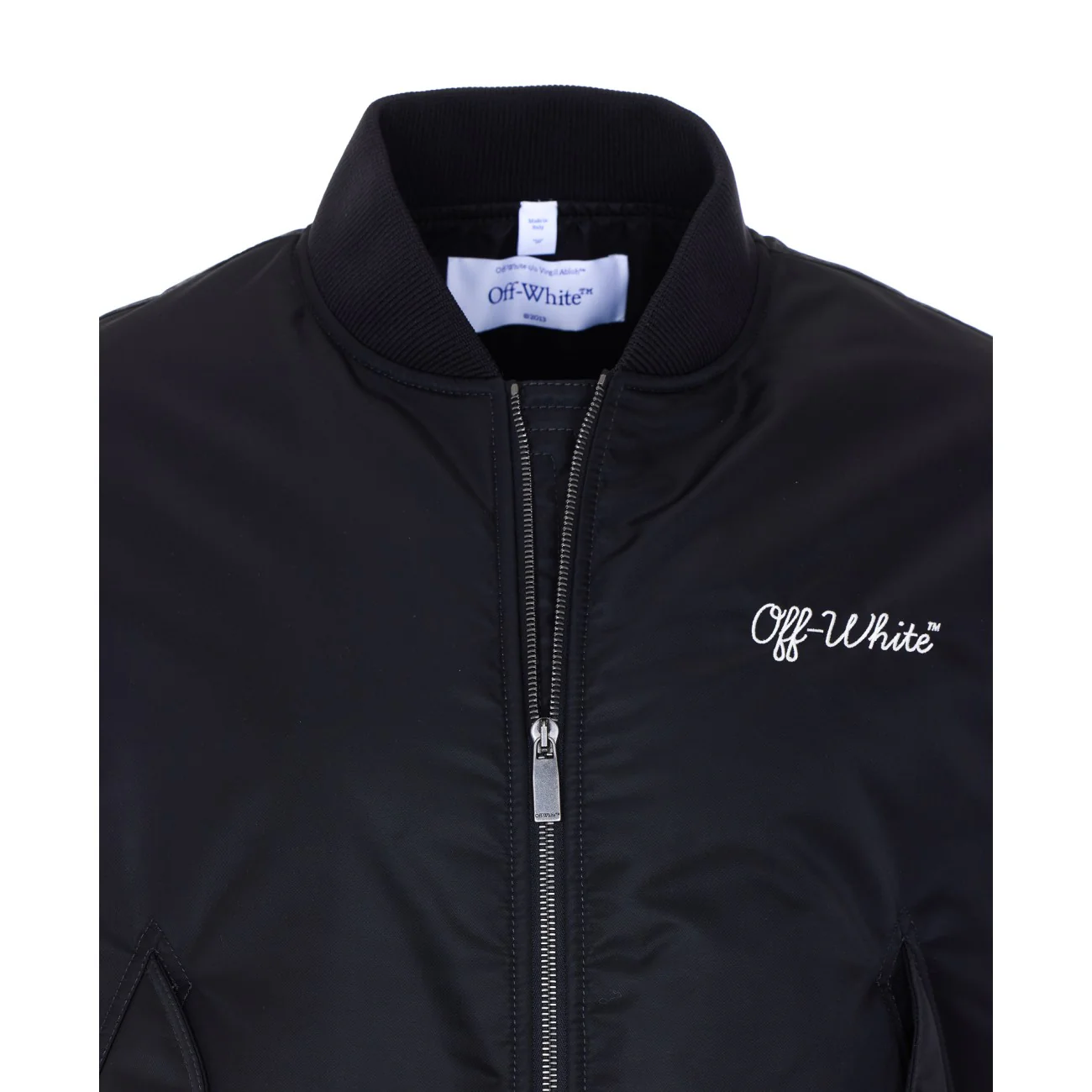 Off White Men Script Logo Varsity Bomber - Image 4