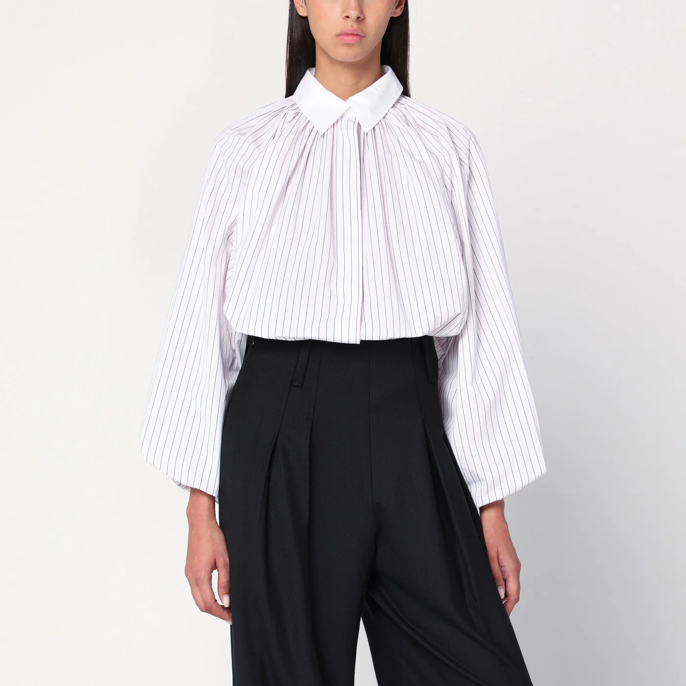 Patou Striped Balloon-Sleeve Shirt In White Women