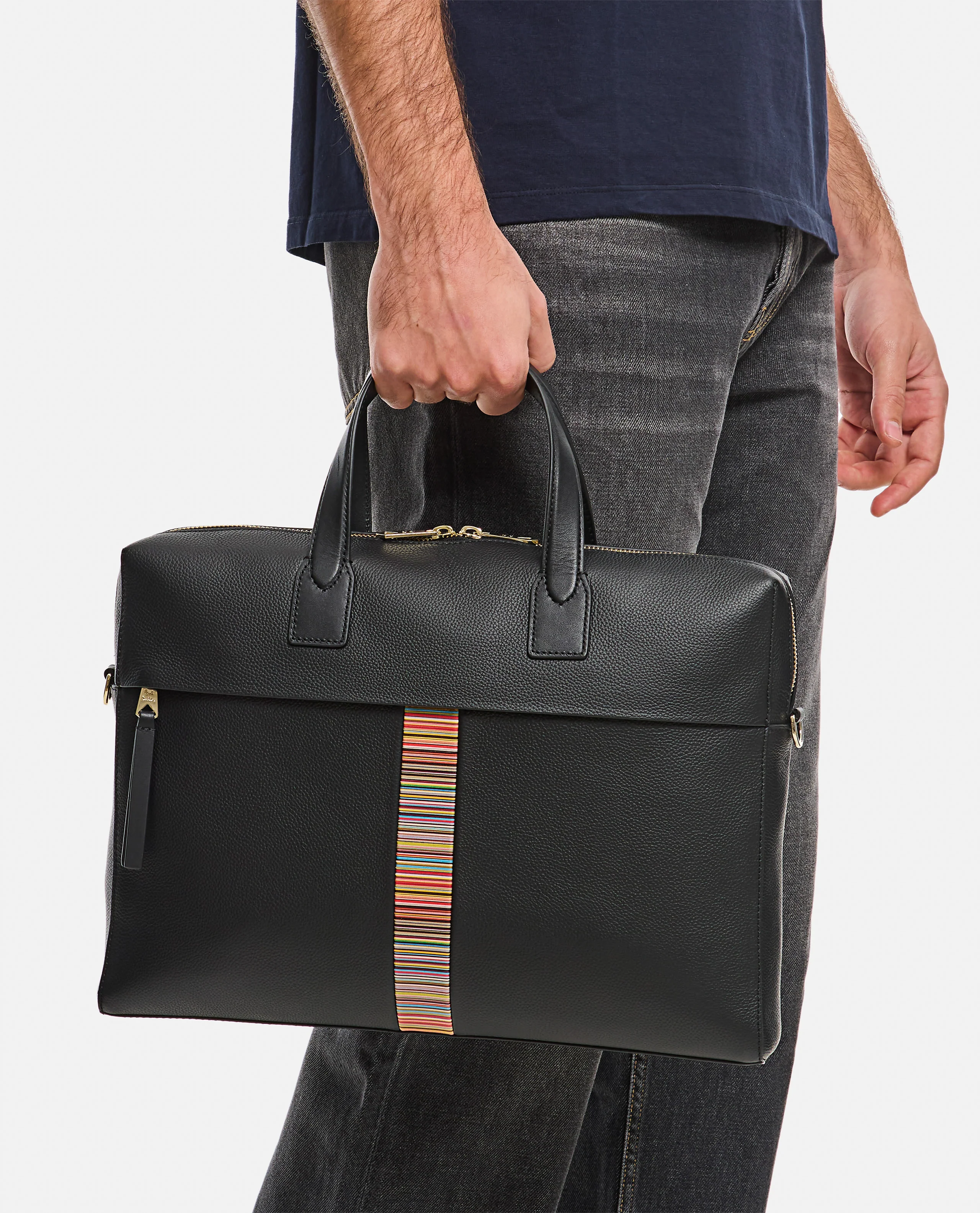 Paul Smith Men Black Leather 'Signature Stripe' Trim Folio - Image 5