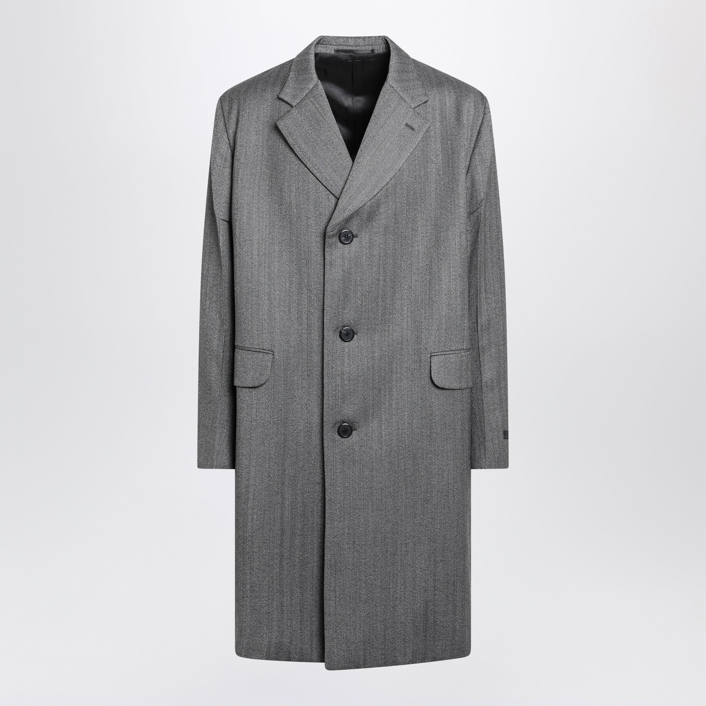 Prada Gray Single-Breasted Wool Coat Men