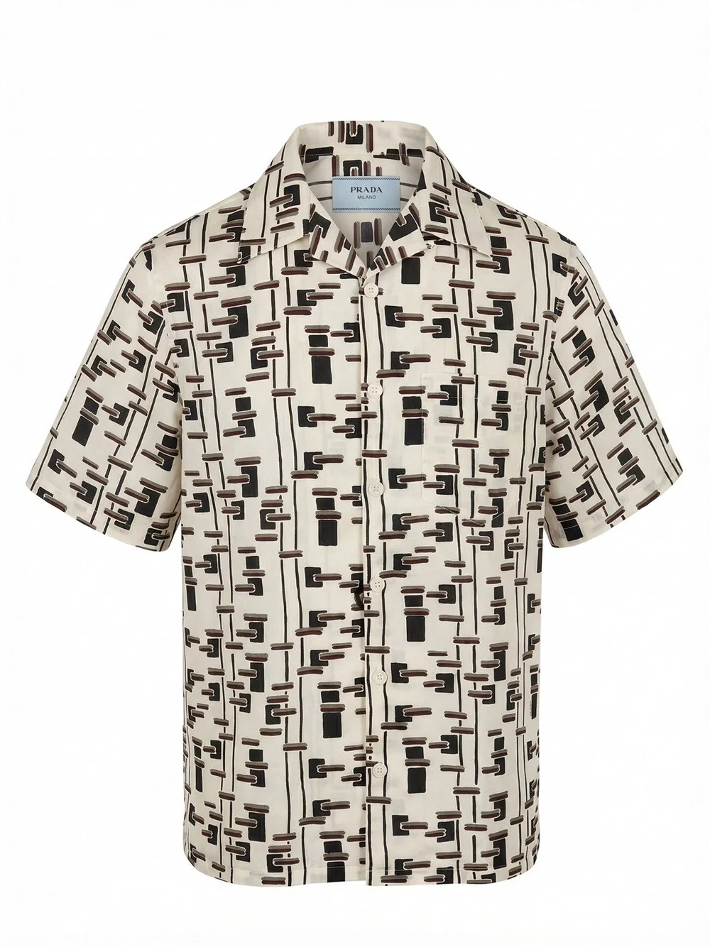 Prada Men Striped Cotton And Silk `Bowling` Shirt