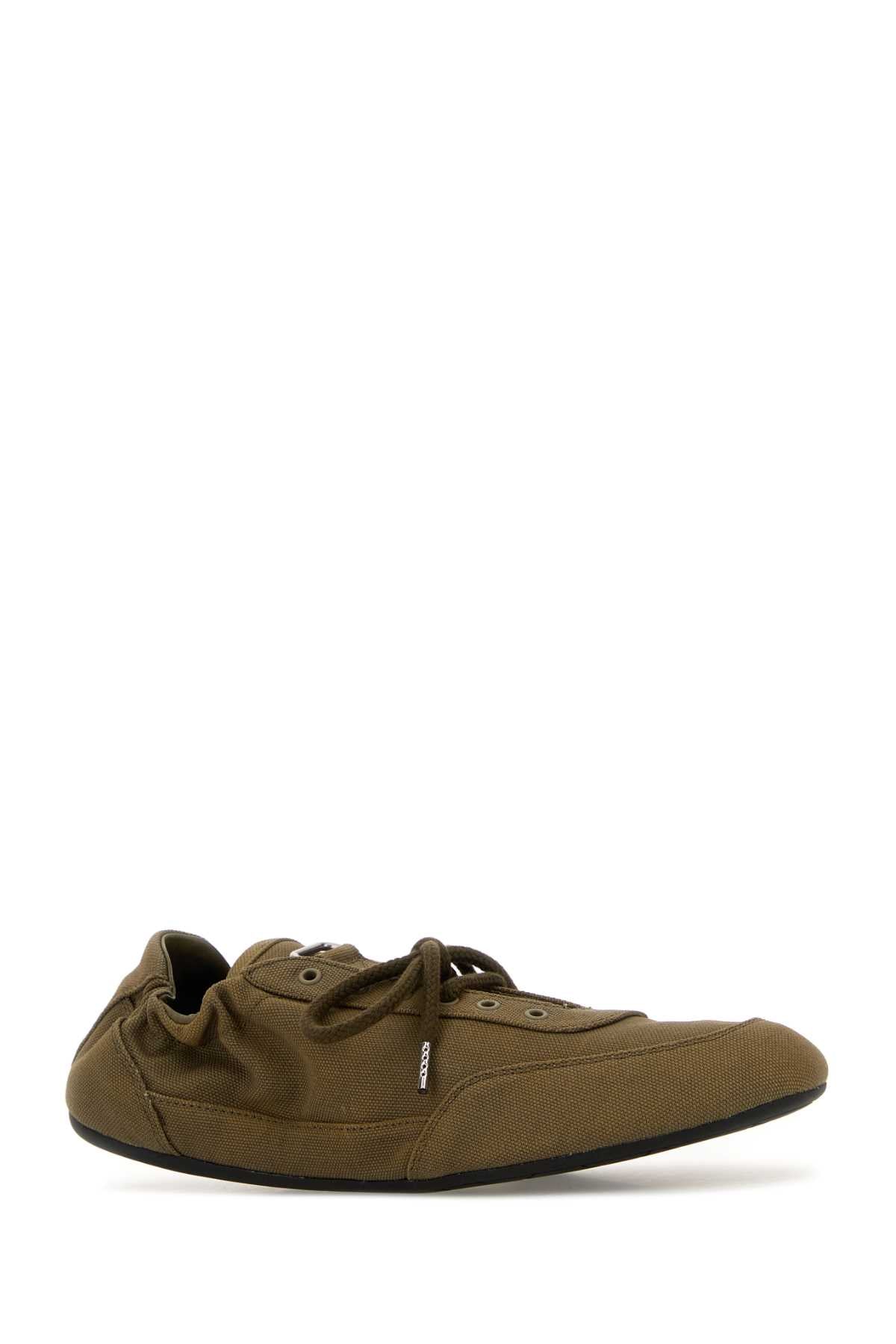 Prada Women Army Green Canvas Collapse Sneakers - Image 2