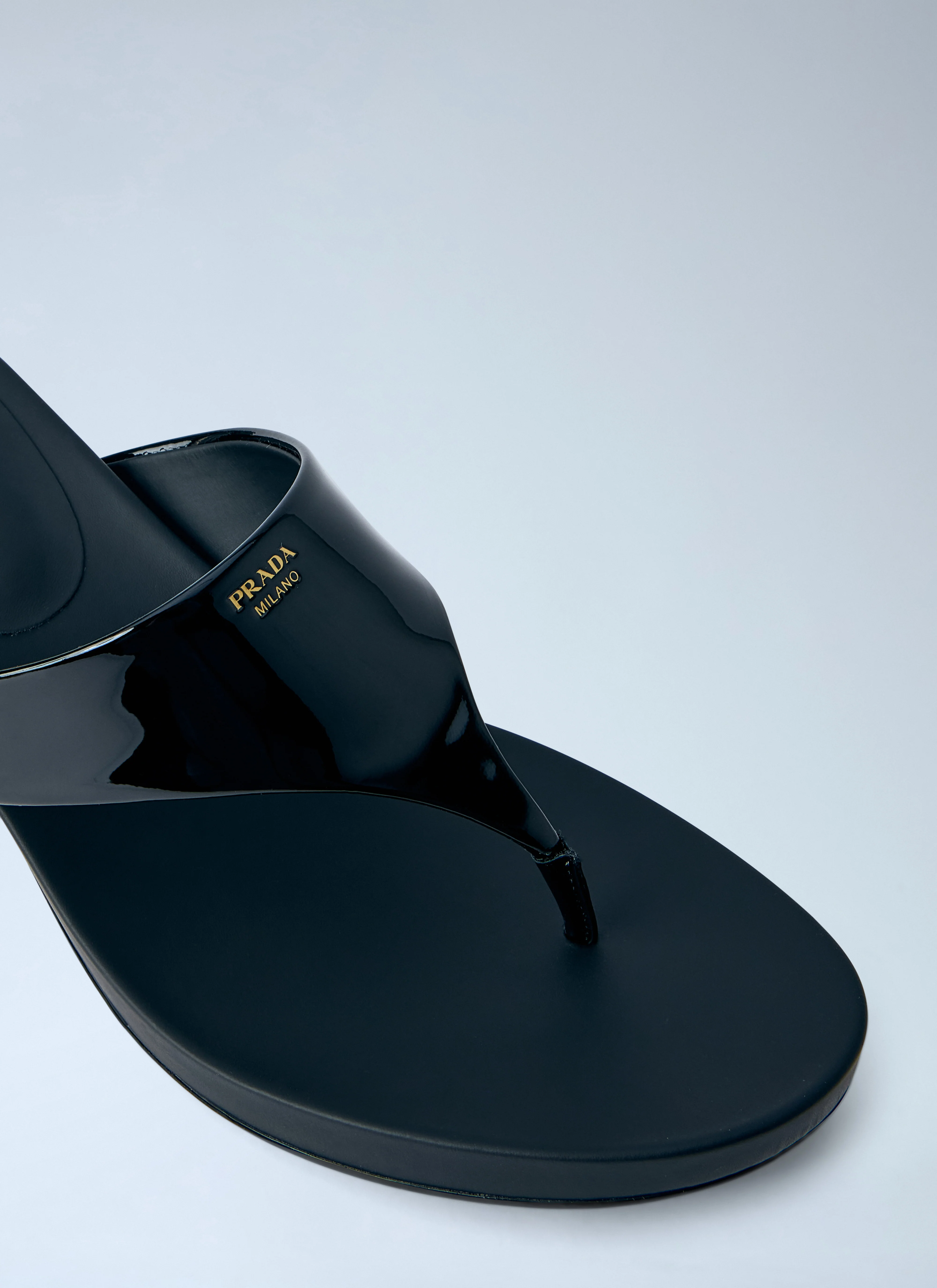 Prada Women Patent Leather Thong Sandals - Image 3