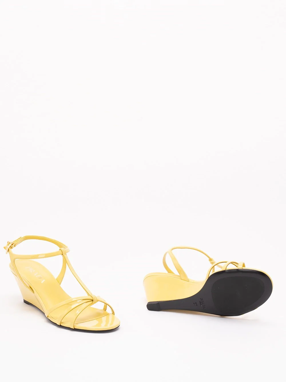 Prada Women Patent Leather Wedge Sandals - Image 4