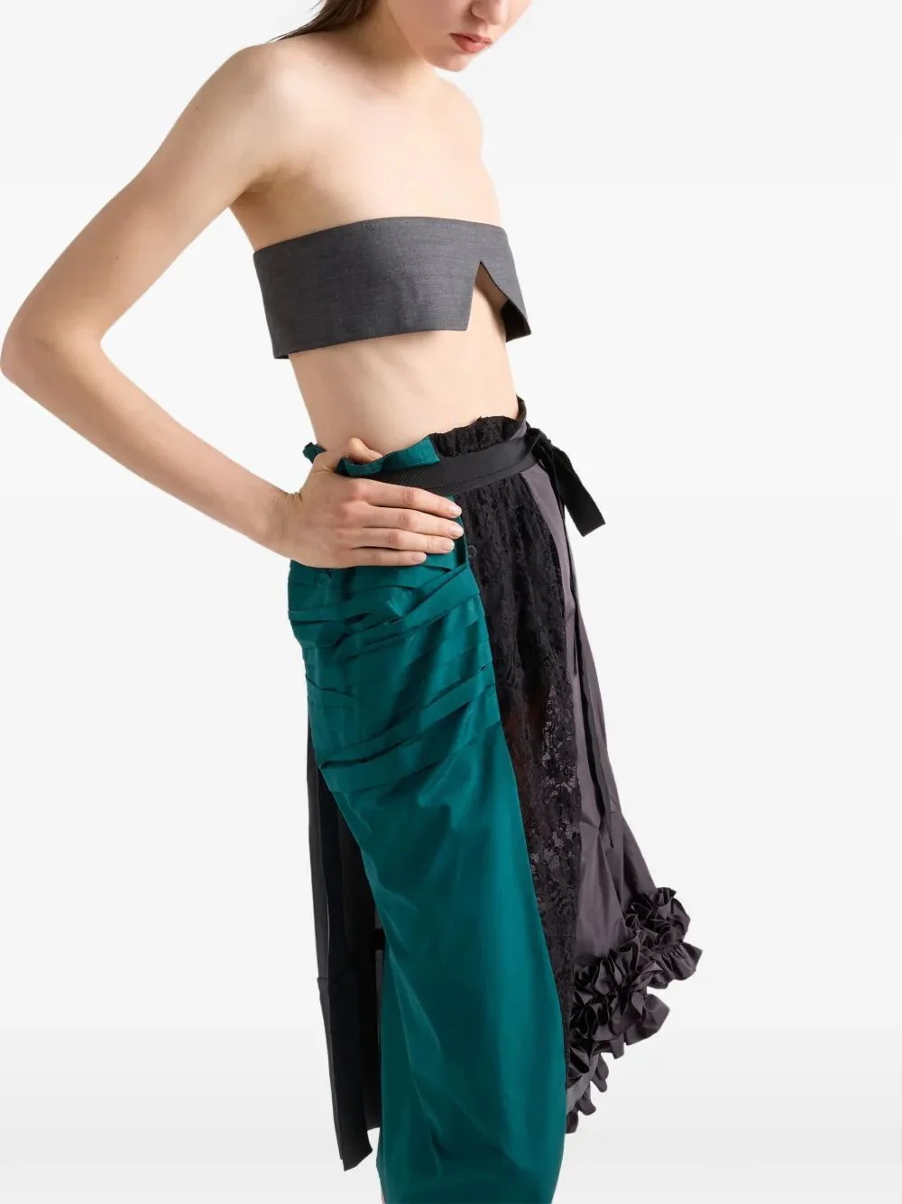 Prada Women Technical Taffeta Patchwork Skirt - Image 2