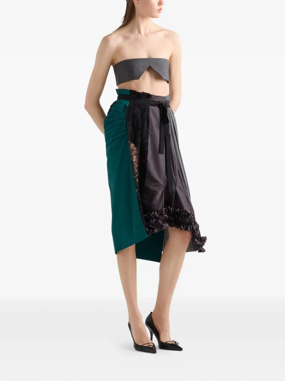 Prada Women Technical Taffeta Patchwork Skirt - Image 4