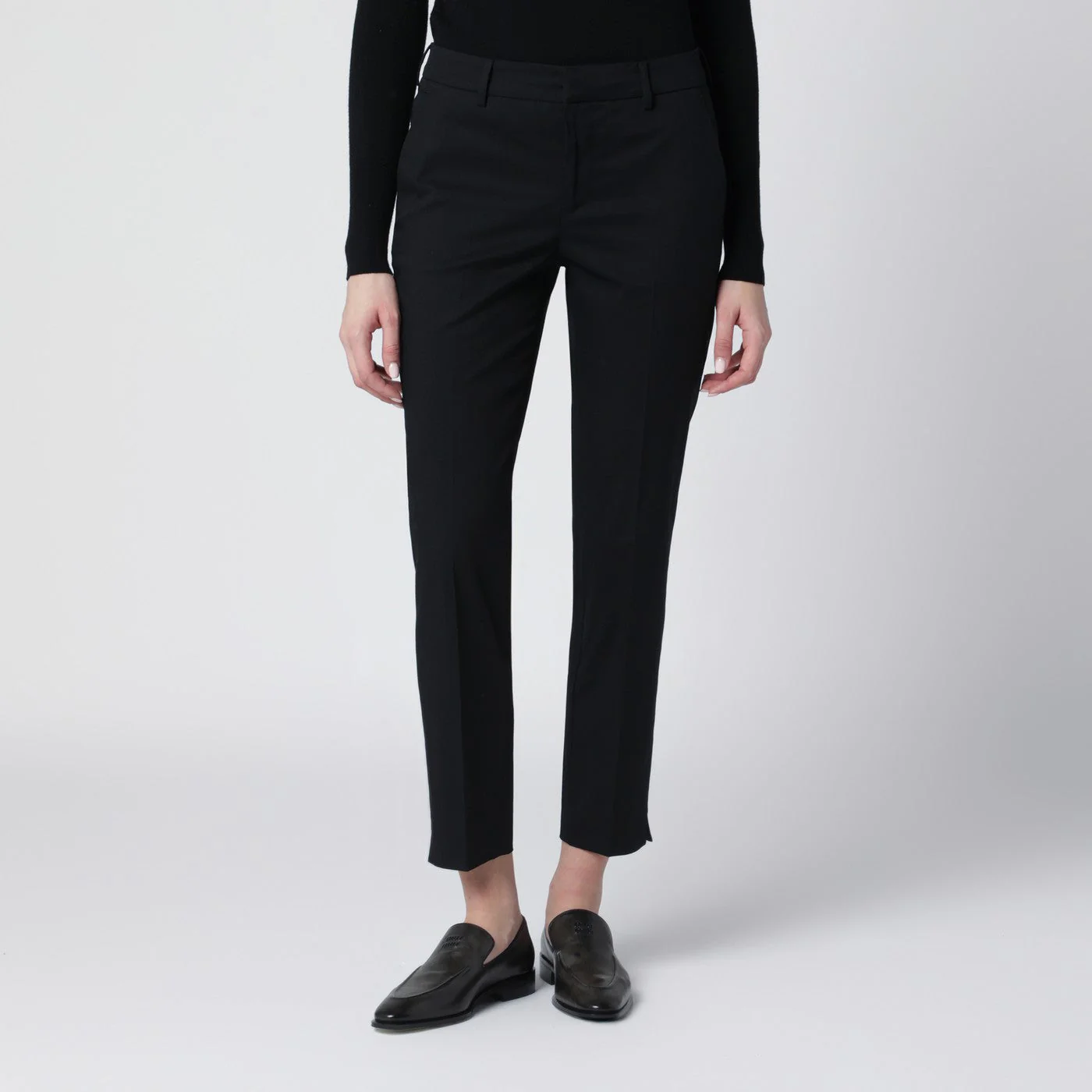 Pt Torino Black Slim-Fit Cotton-Blend Trousers Women