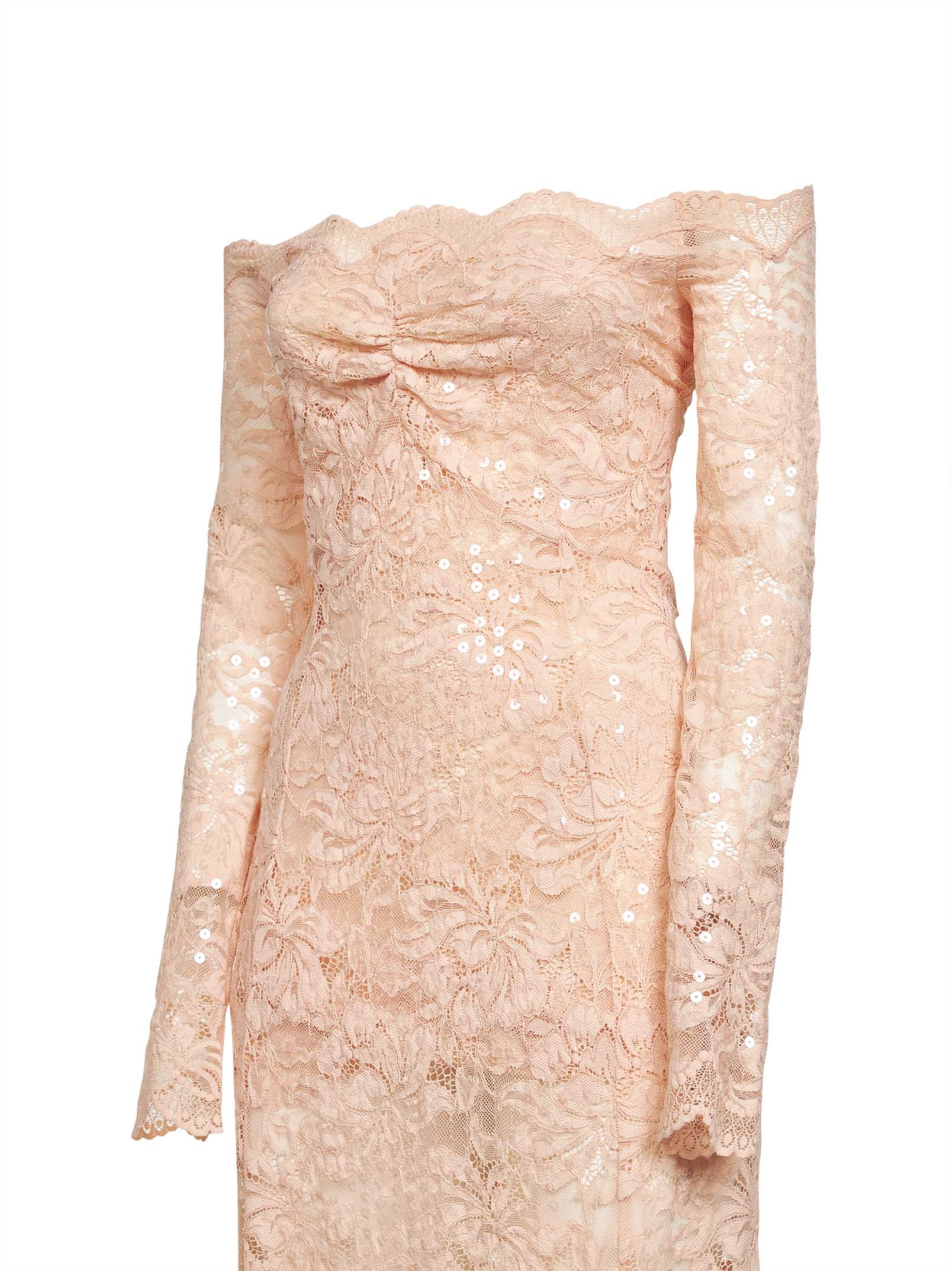 Rabanne Women Salmon Pink Embroidered-Sequins Stretch Lace Midi Dress - Image 3