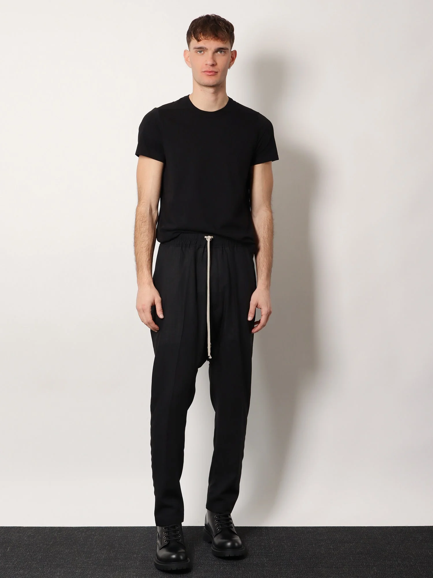 Rick Owens Men Drawstring Long Certified Virgin Wool Trousers - Image 2