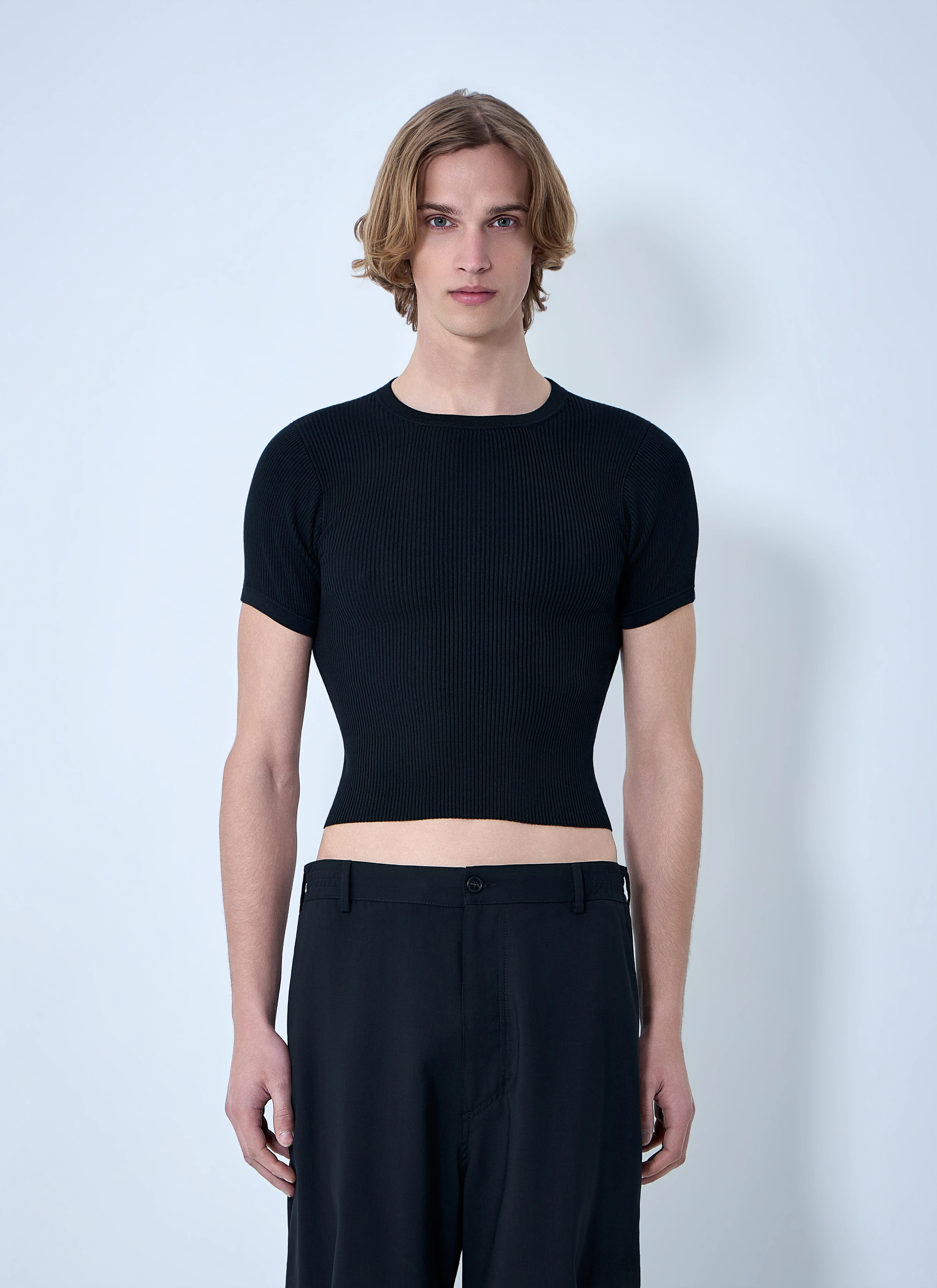 Rier Men Ribbed Knit Cropped Top