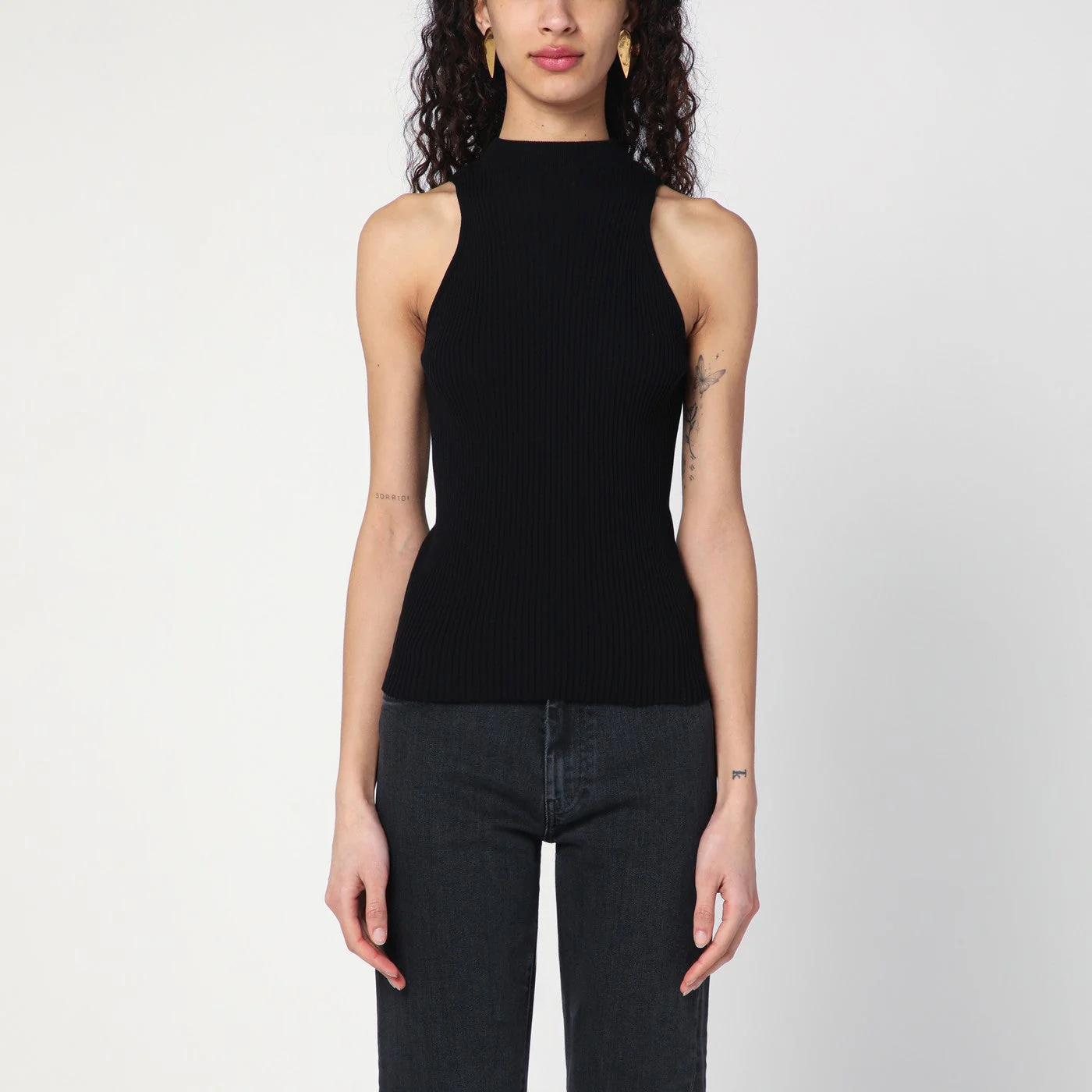 Roberto Collina Black Ribbed Tank Top Women
