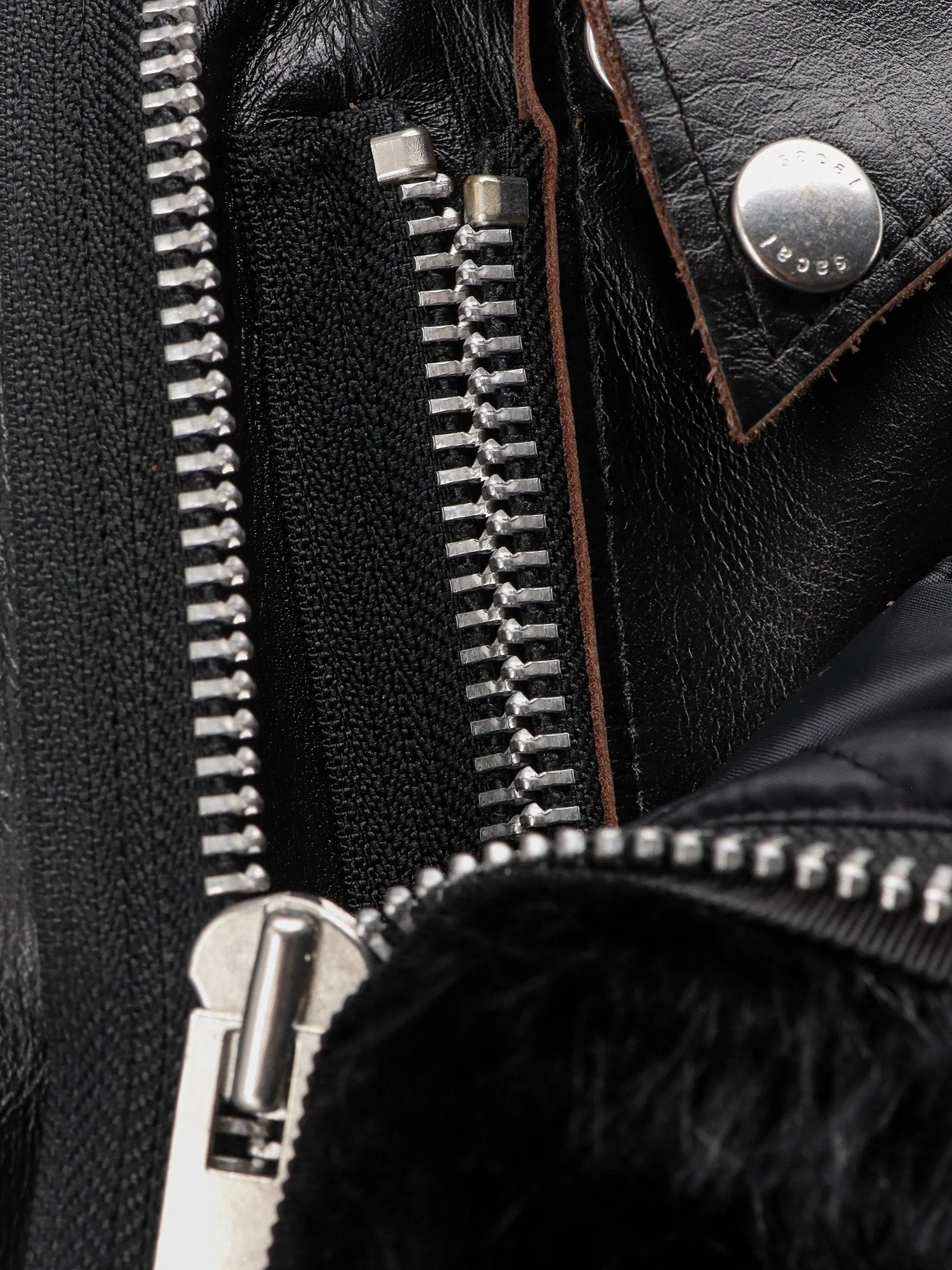 Sacai Women Leather Jacket With Synthetic Fur Inserts - Image 3