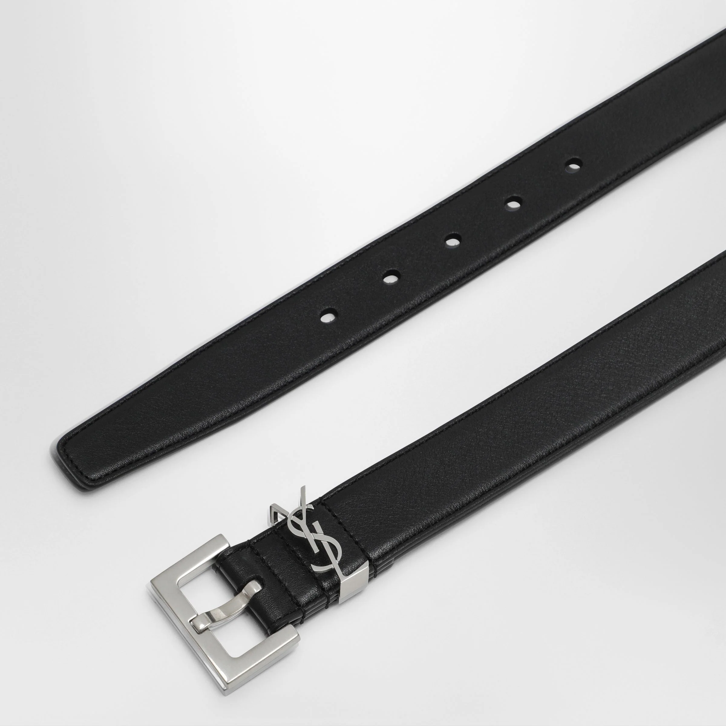 Saint Laurent Cassandre Black Smooth Leather Belt Women - Image 2