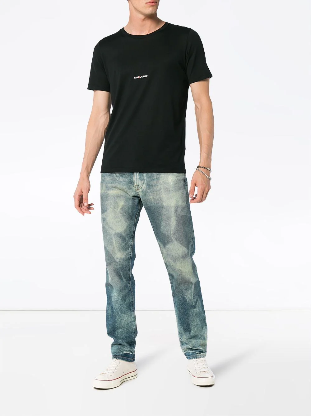 Saint Laurent Men Black Jersey T-Shirt - Image 2