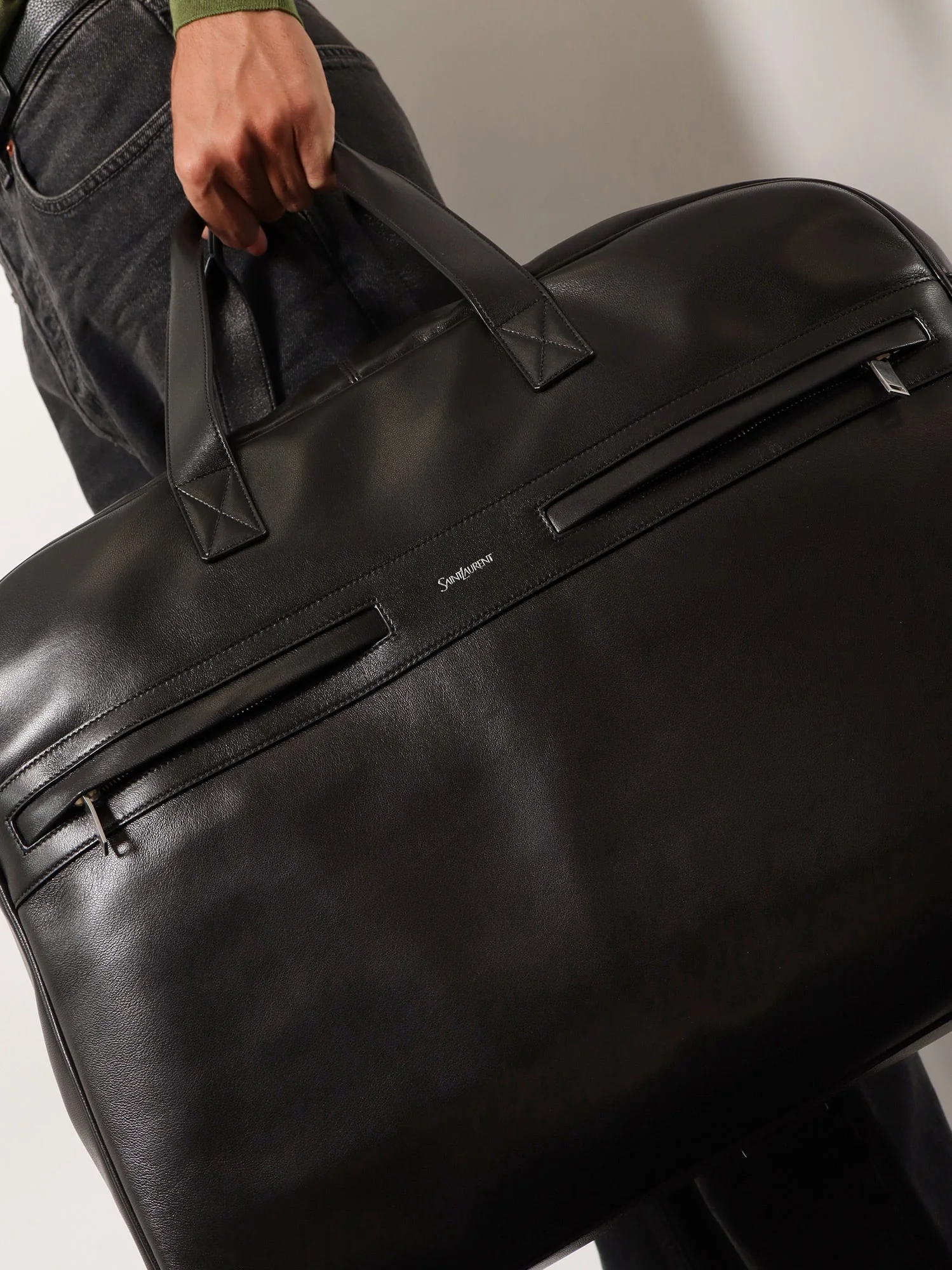Saint Laurent Men Camp Leather Travel Bag - Image 2