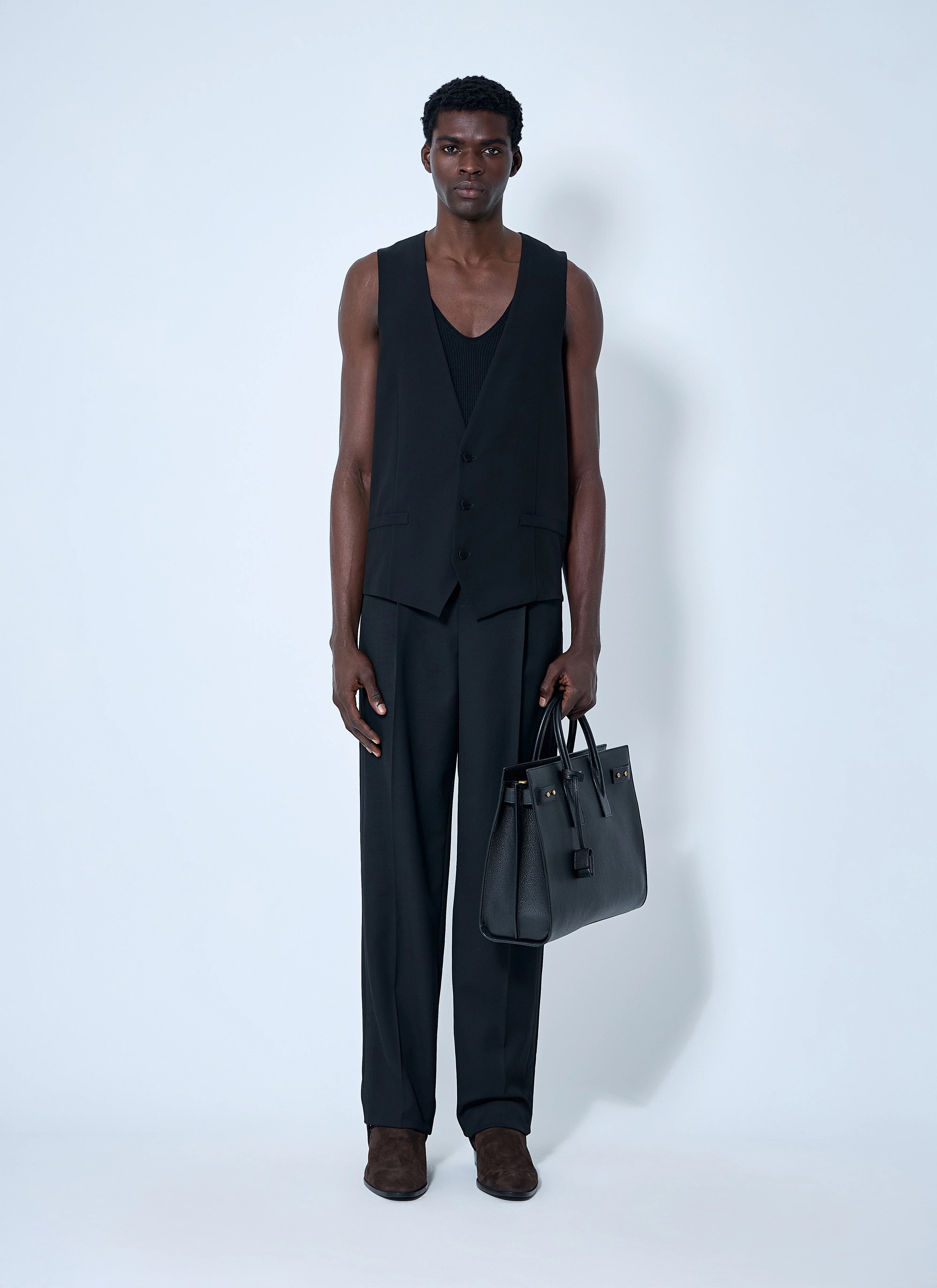 Saint Laurent Men Silk Crepe Waistcoat - Image 2