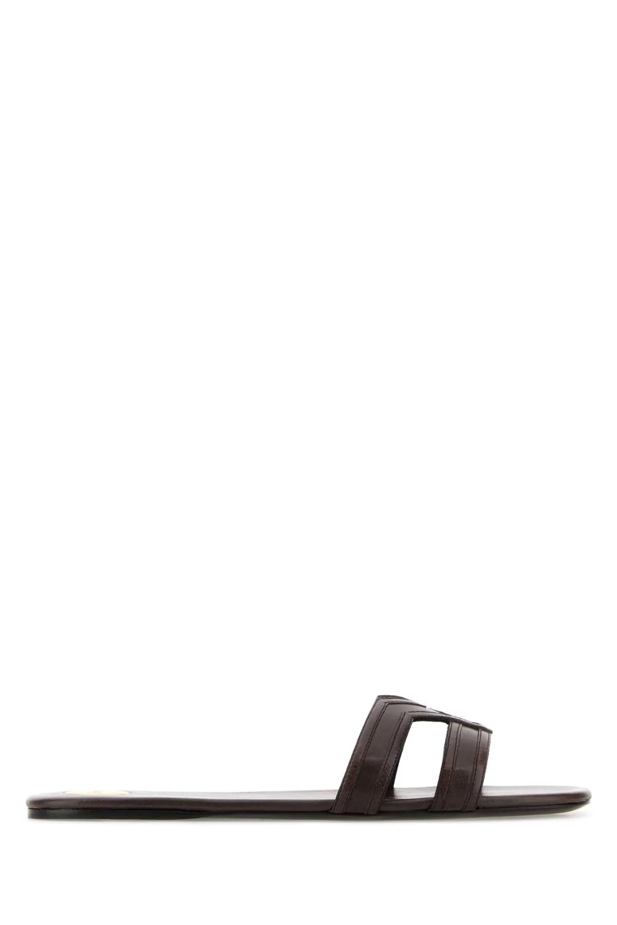 Saint Laurent Women Brown Leather Mabrouka Slippers