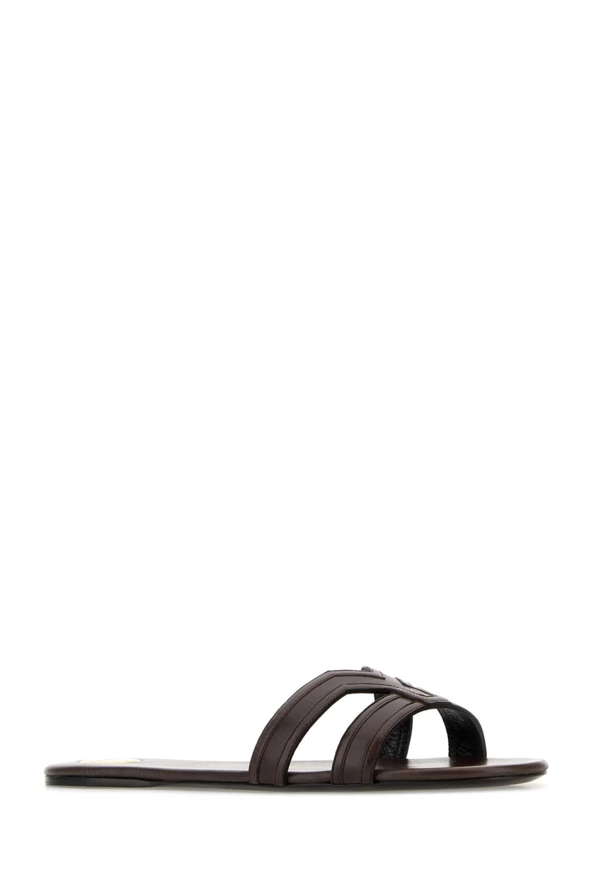 Saint Laurent Women Brown Leather Mabrouka Slippers - Image 2
