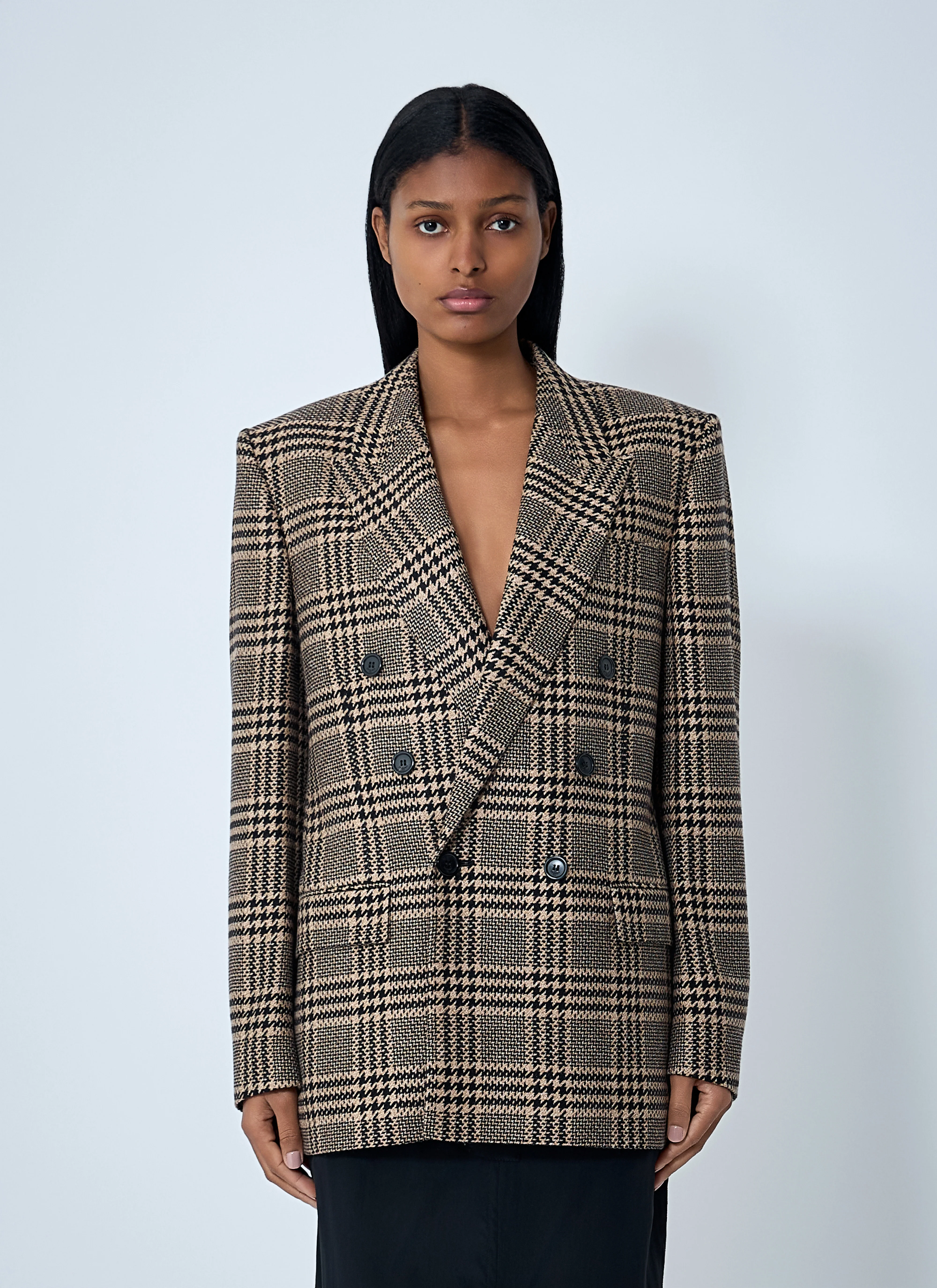 Saint Laurent Women Double-Breasted Plaid Blazer