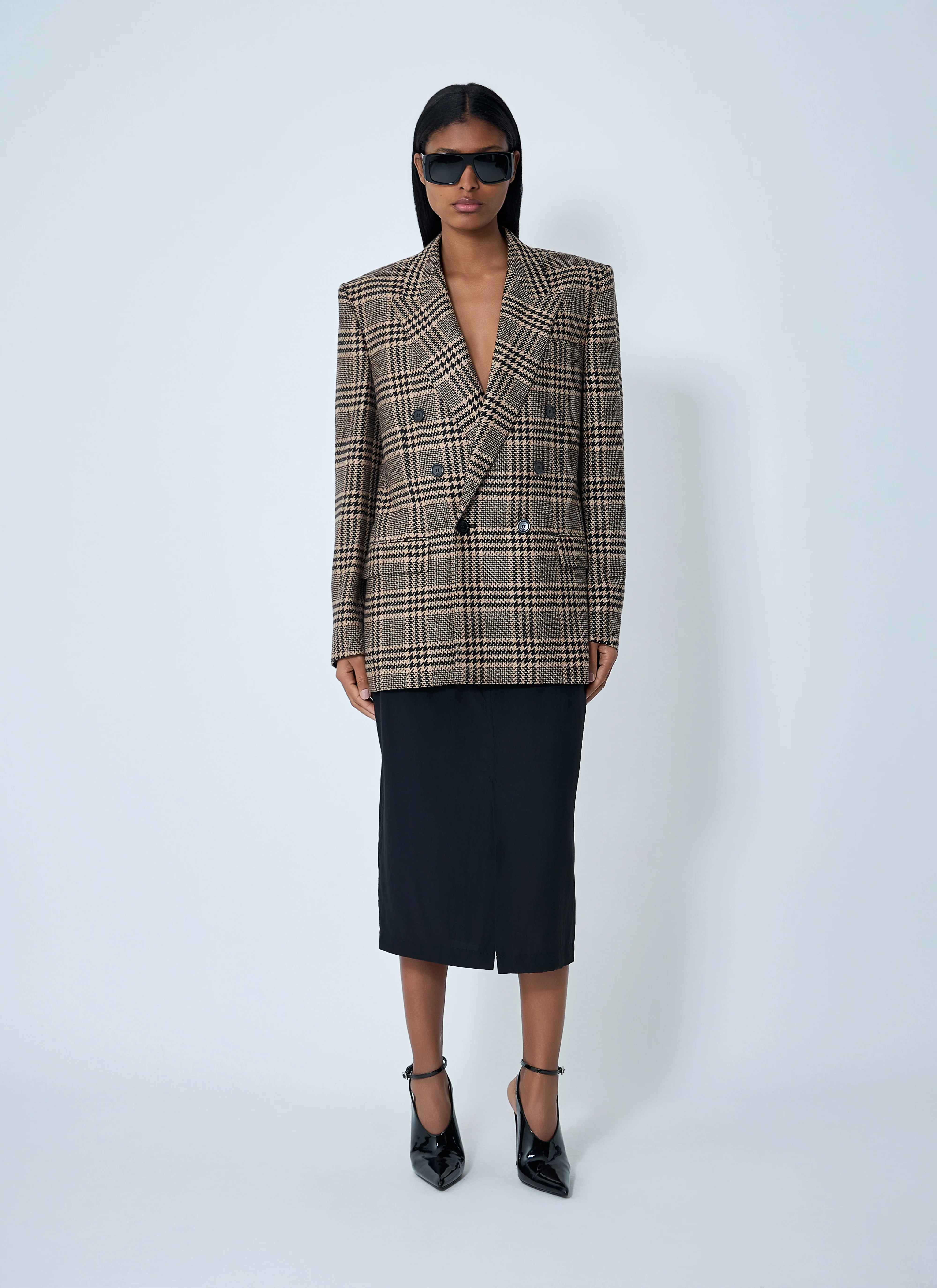 Saint Laurent Women Double-Breasted Plaid Blazer - Image 2