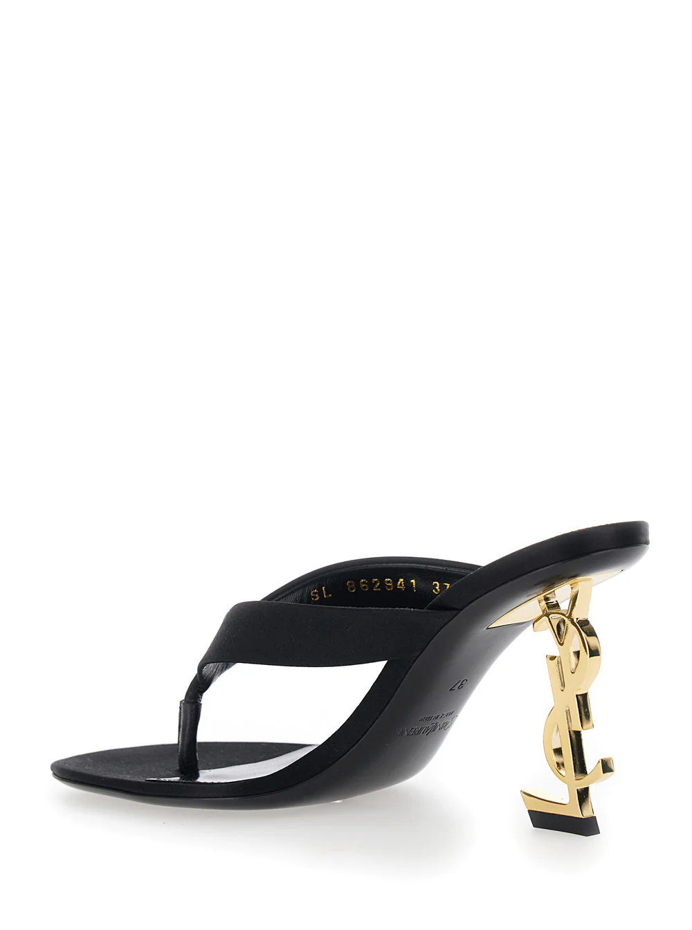 Saint Laurent Women 'Opyum' Black Sandals With Cassandre Heel And Almond Toe In Viscose Blend Woman - Image 3