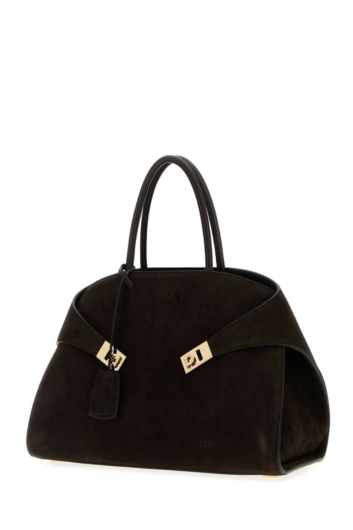 Salvatore Ferragamo Women Dark Brown Suede Medium Hug Handbag - Image 2