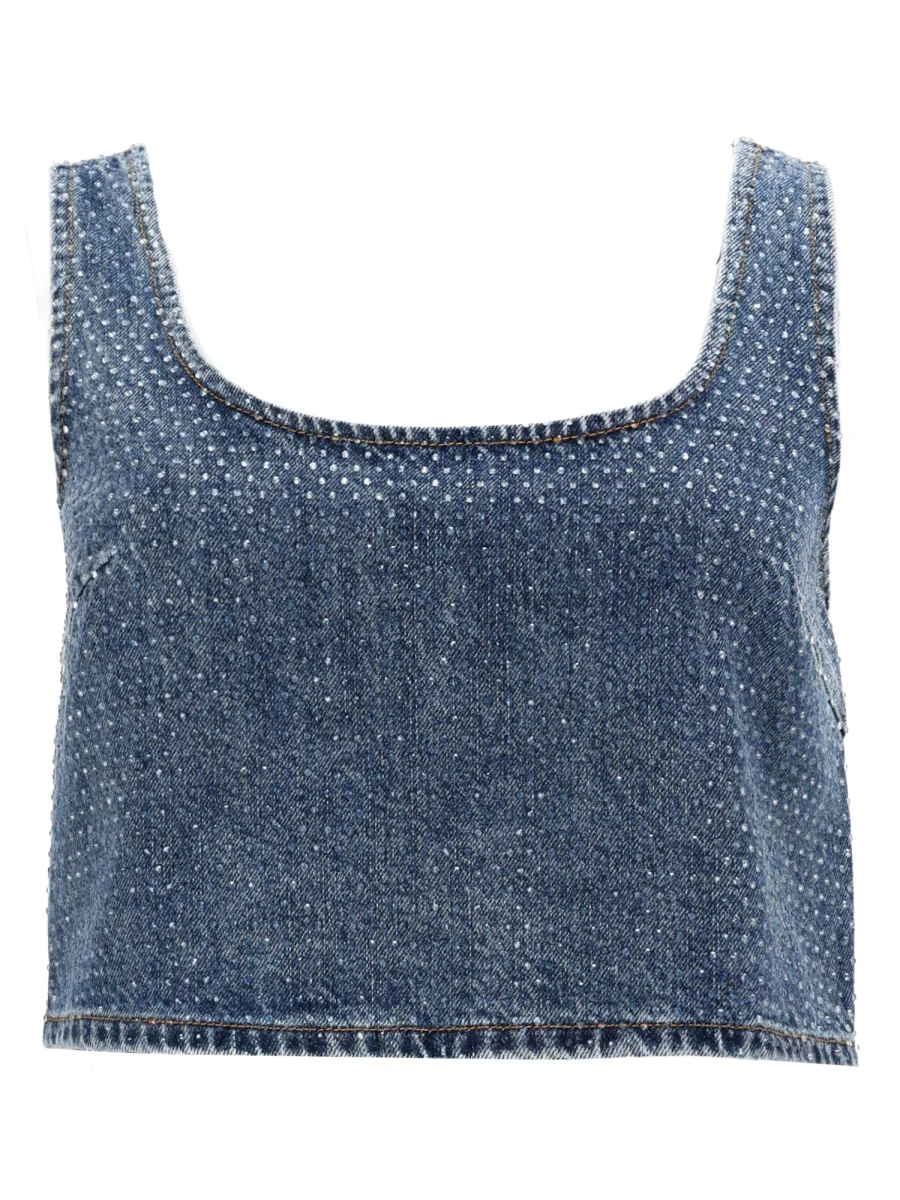 Self-Portrait Women Denim Crop Top With Rhinestones