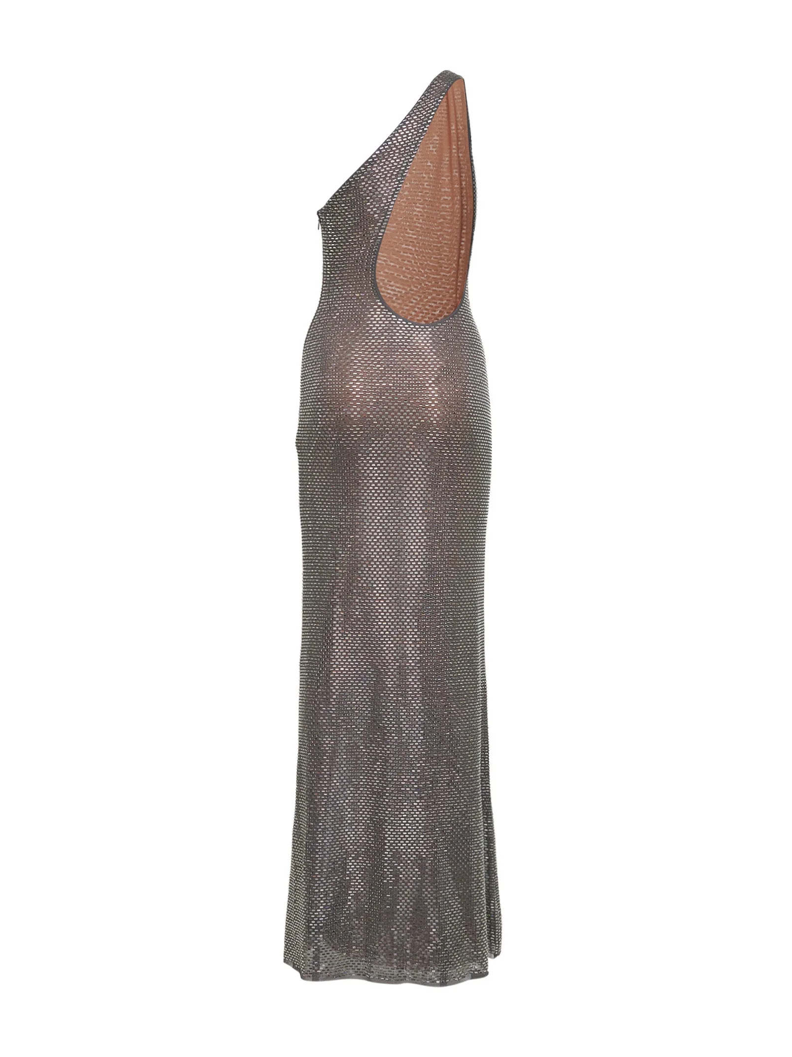 Self Portrait Women Grey Rhinestone One-Shoulder Maxi Dress - Image 2