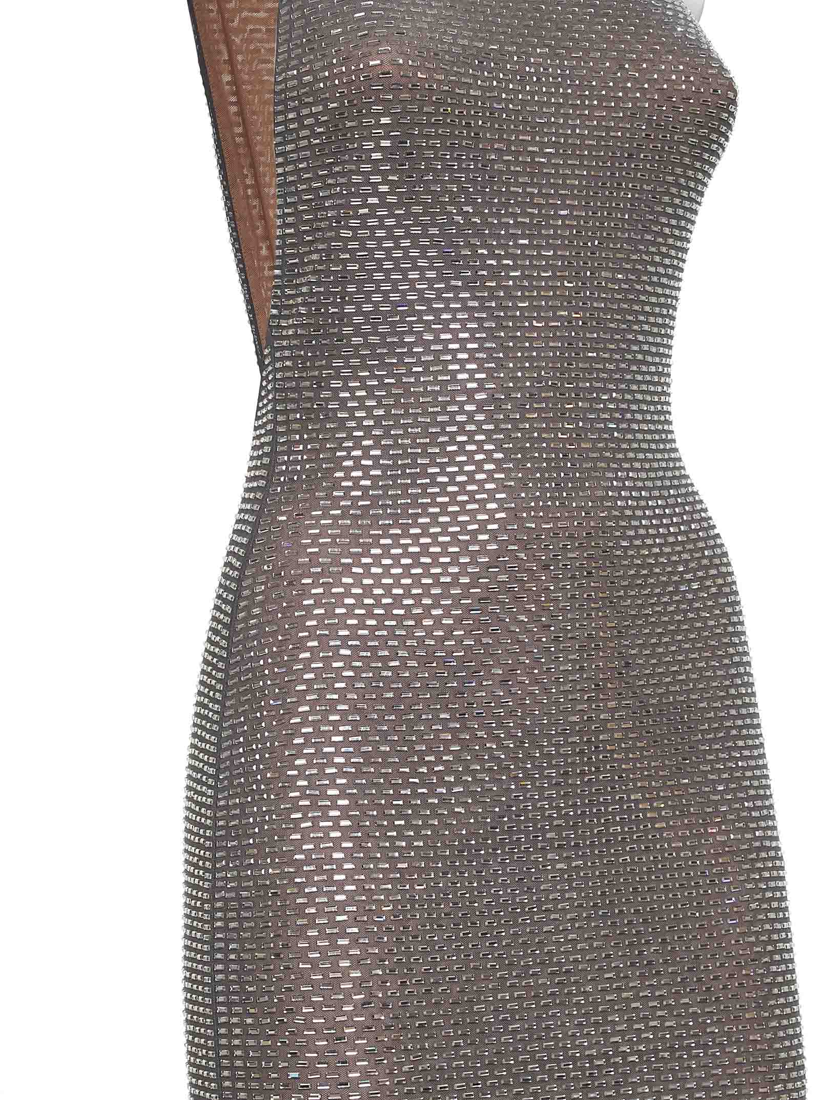 Self Portrait Women Grey Rhinestone One-Shoulder Maxi Dress - Image 3