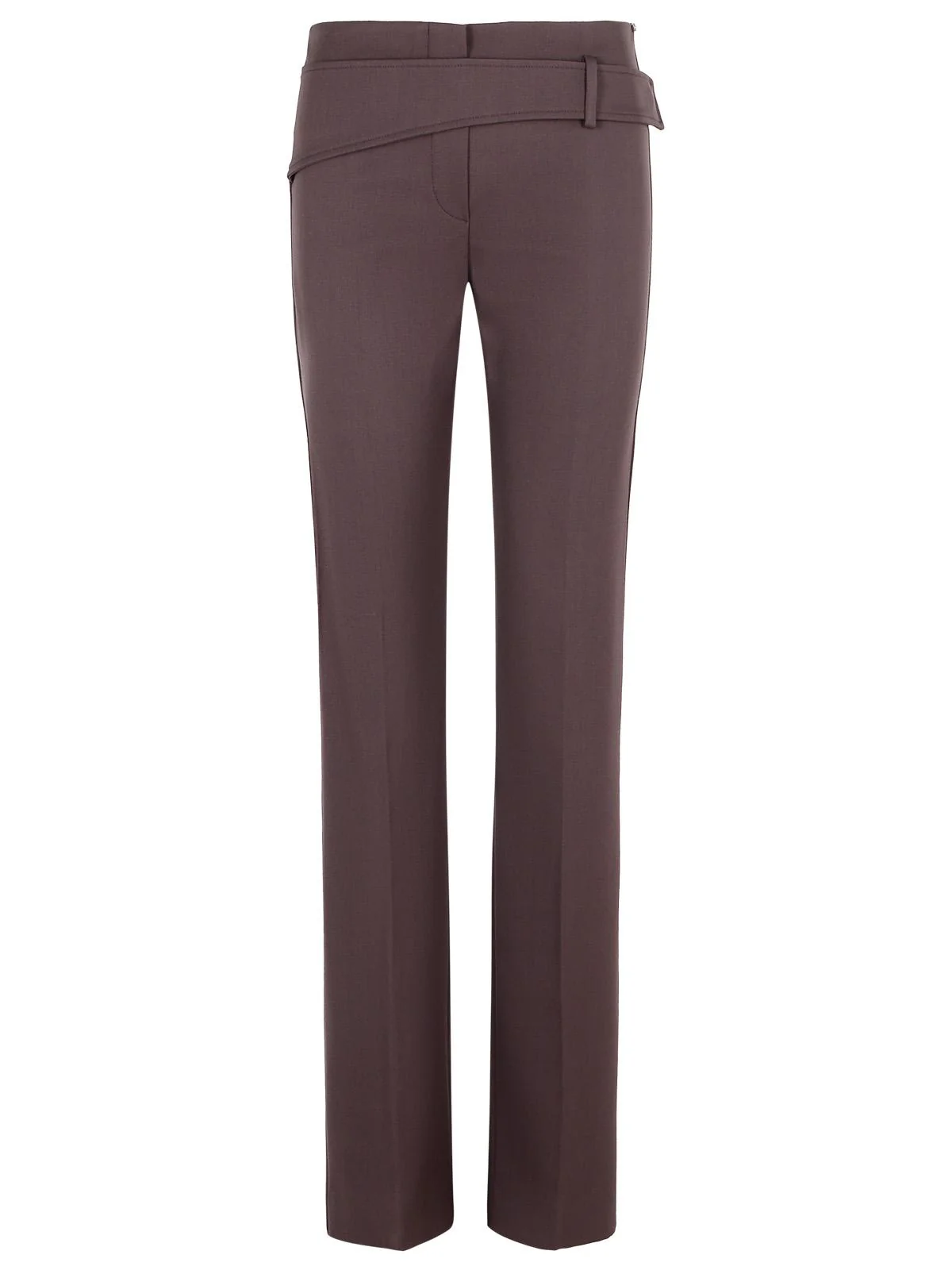 Sportmax 'Banda' Slim Trousers With Asymmetric Belt In Coffee Virgin Wool Blend Women