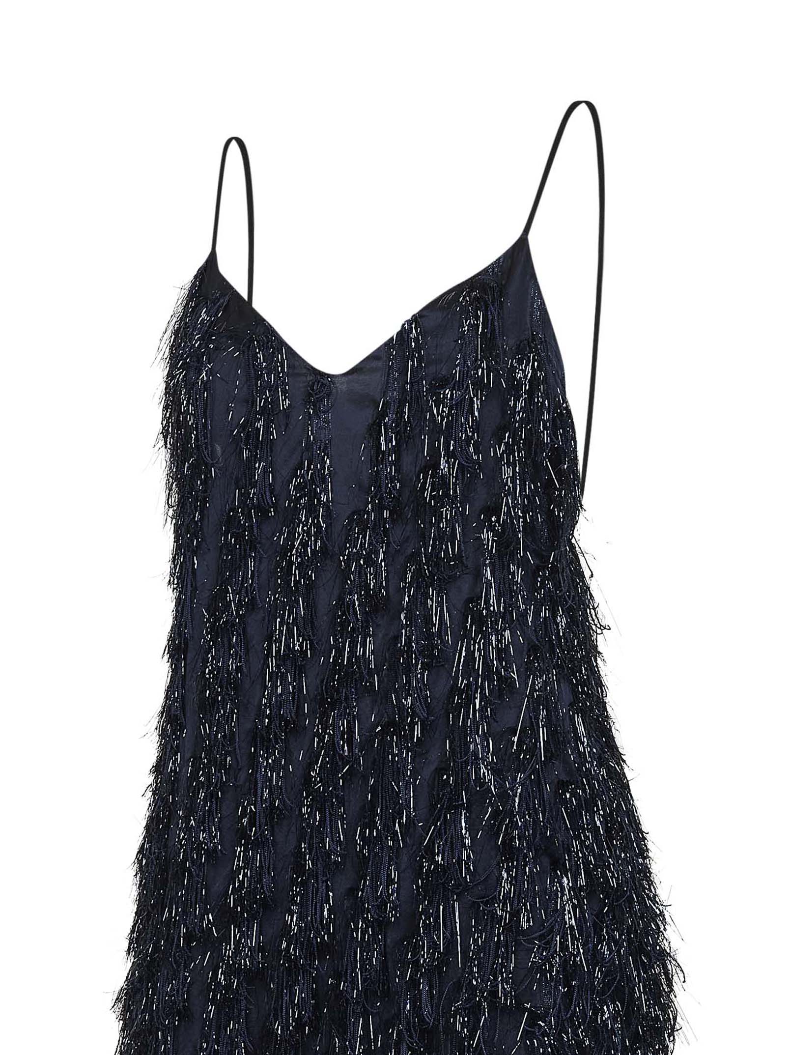 Stella Mccartney Women Navy Blue Viscose Blend Lurex Fringes-Embellished Long Dress - Image 3