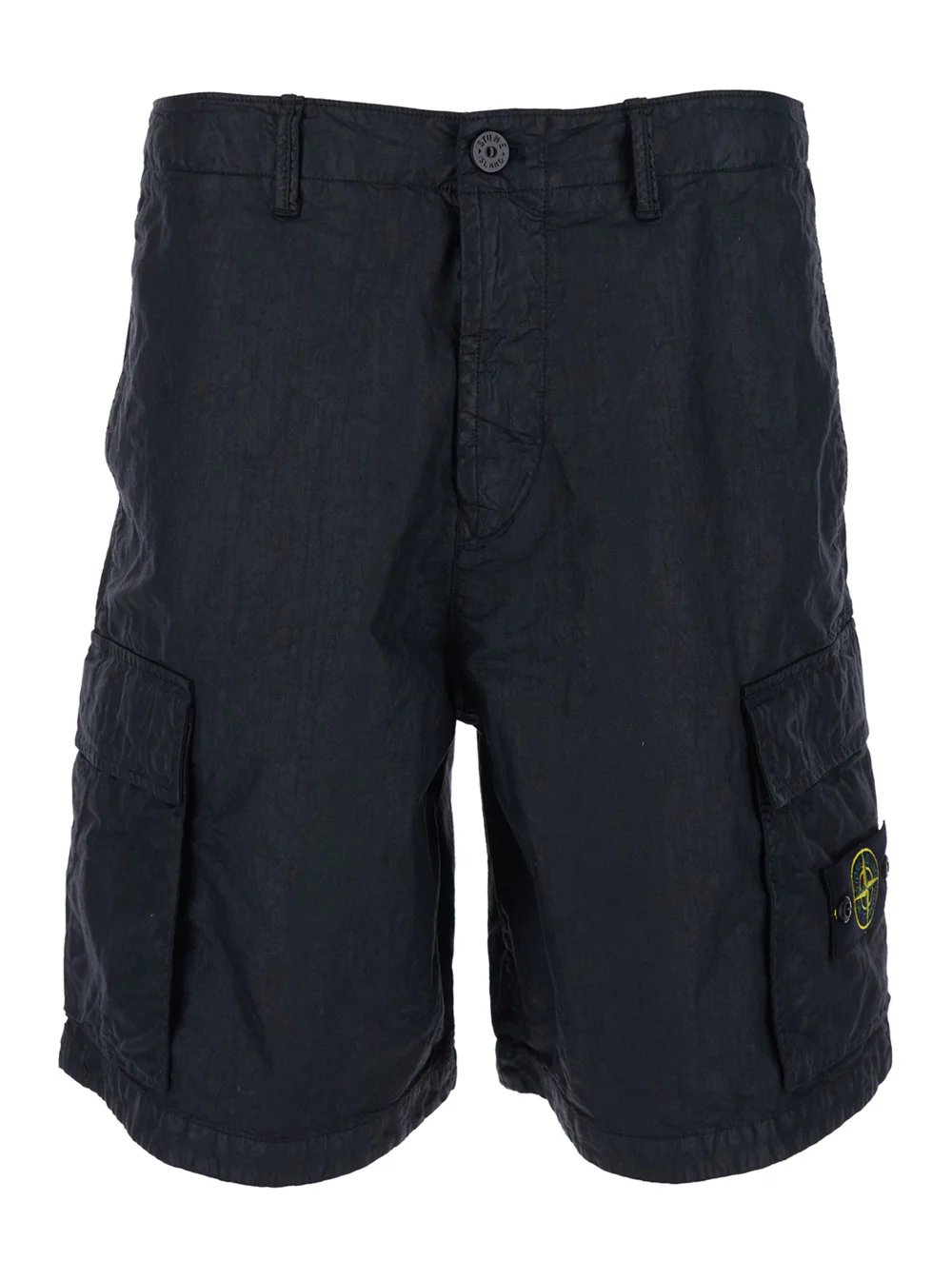 Stone Island Men Black Bermuda Shorts With Two Cargo Pockets And Patch Logo In Tech Fabric Man