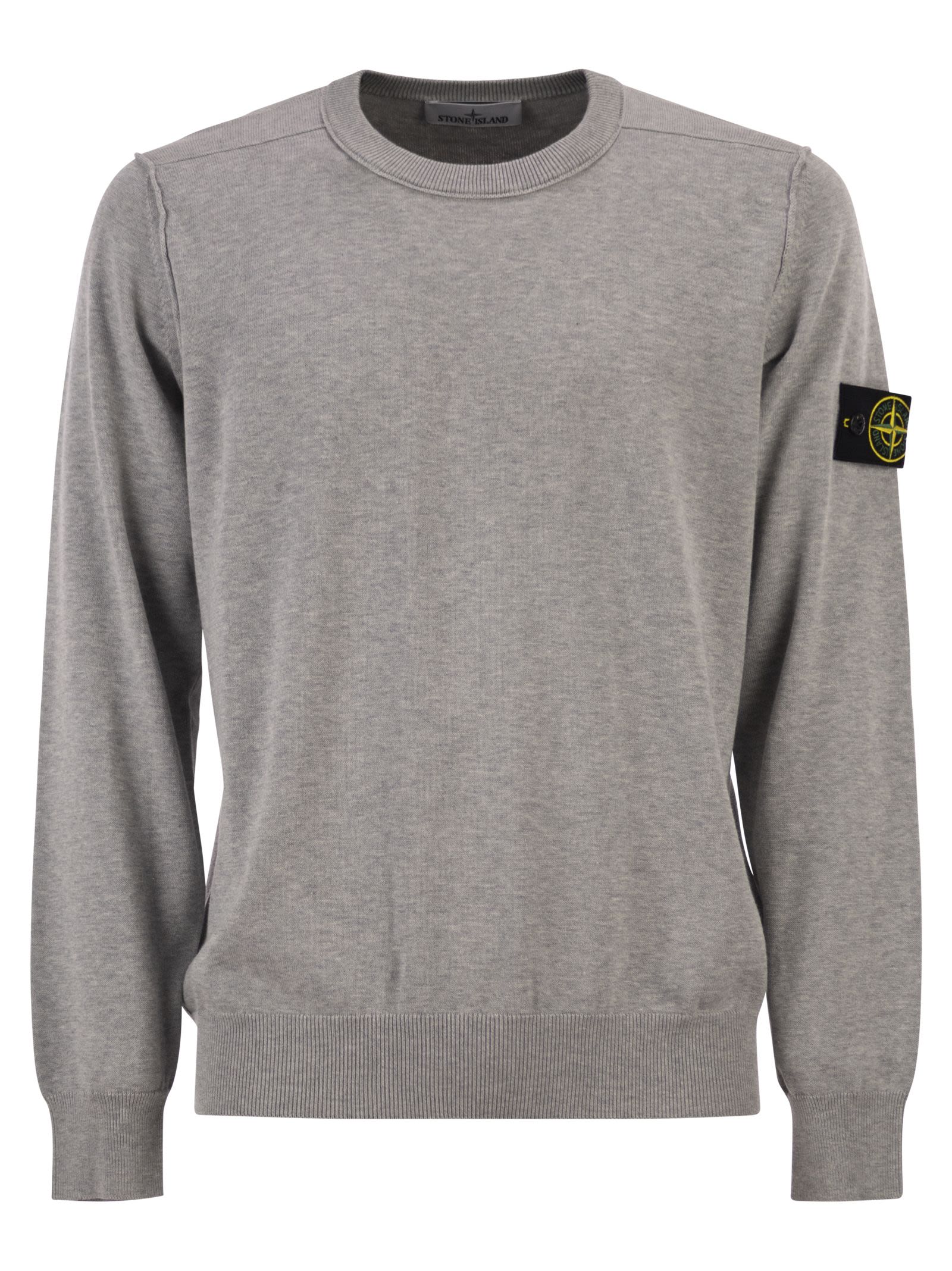 Stone Island Men Crew Neck Jumper With Small Lapel