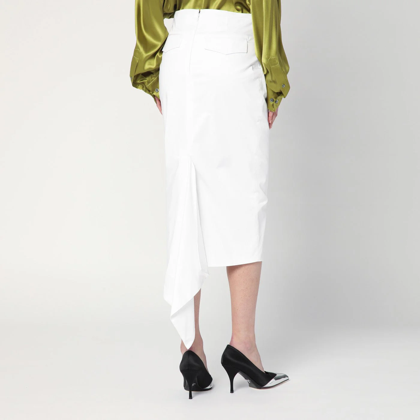Thelatest White Cotton Midi Skirt Women - Image 2