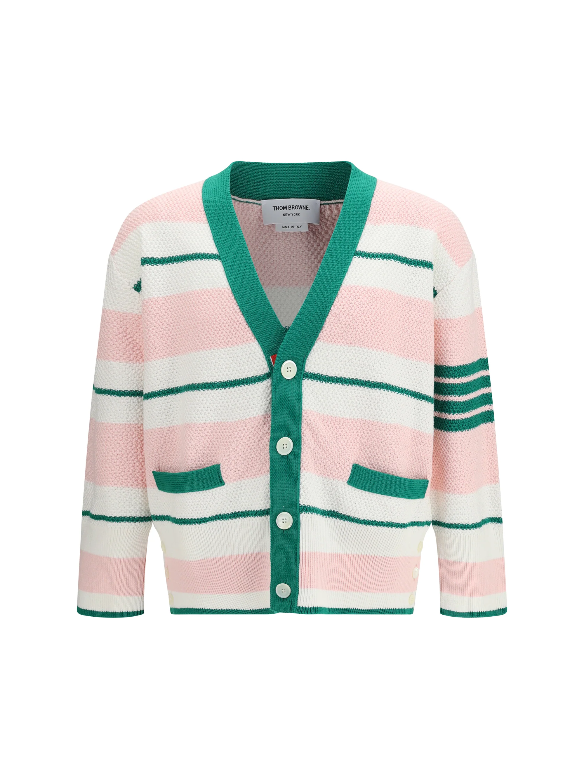Thom Browne Men Classic Stripe Seed Stitch V Neck Cardigan