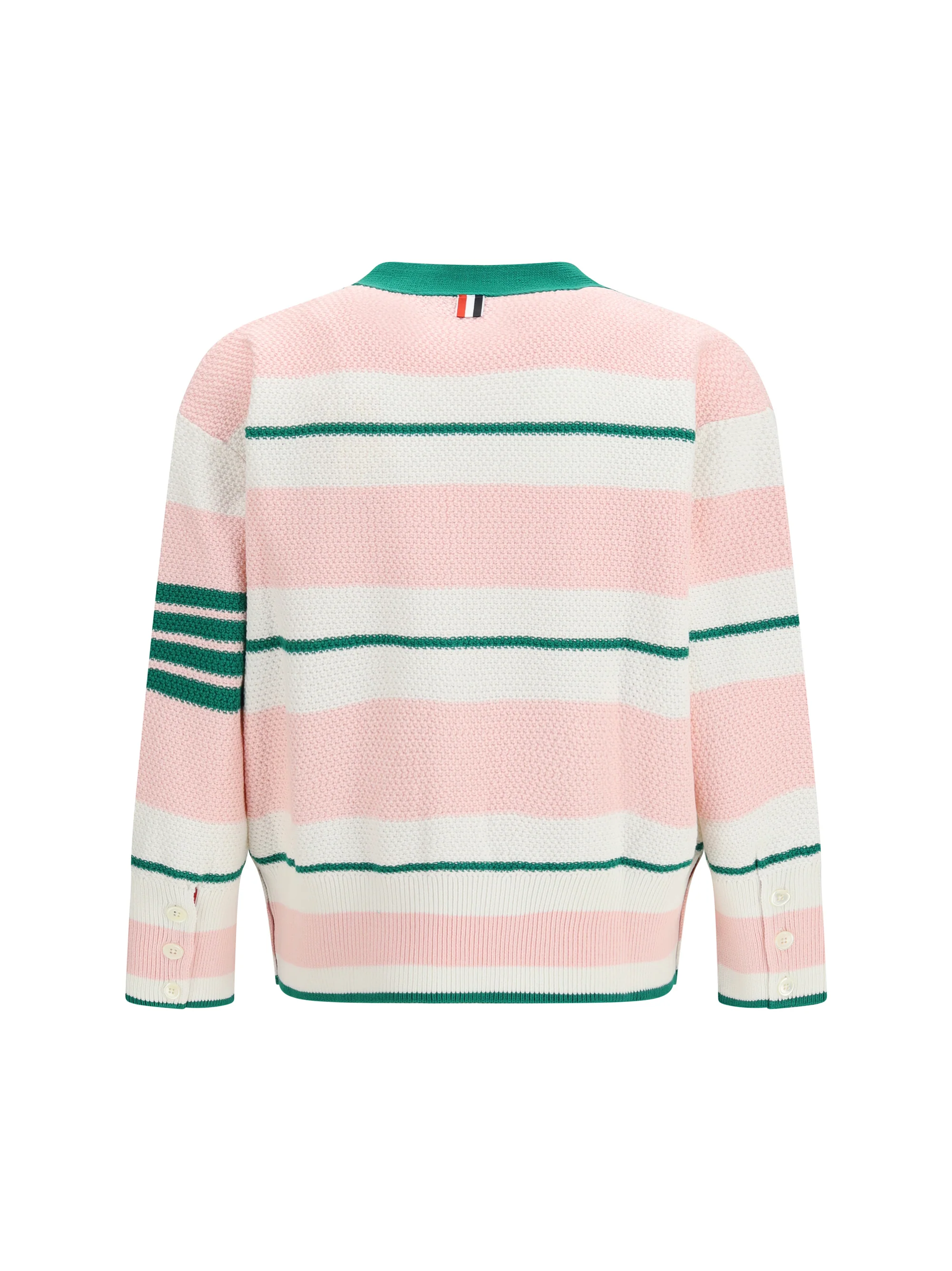 Thom Browne Men Classic Stripe Seed Stitch V Neck Cardigan - Image 2